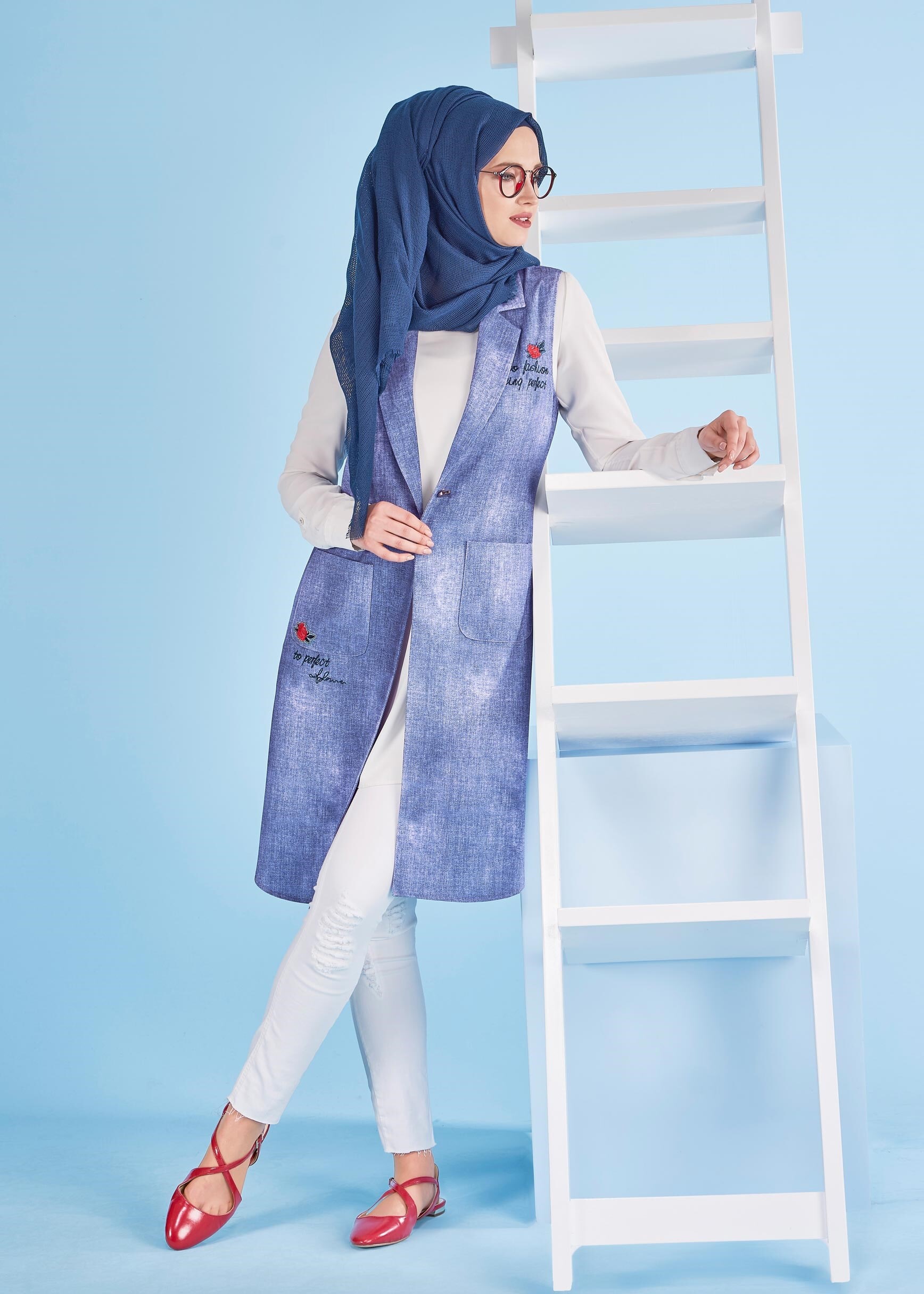 Tesettür giyim MAVİ 4321 SEDEF 10226 YELEK 36/44
