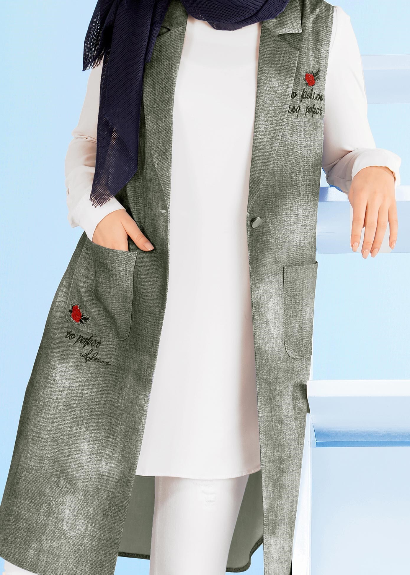 Tesettür giyim GRİ 4321 SEDEF 10226 YELEK 36/44