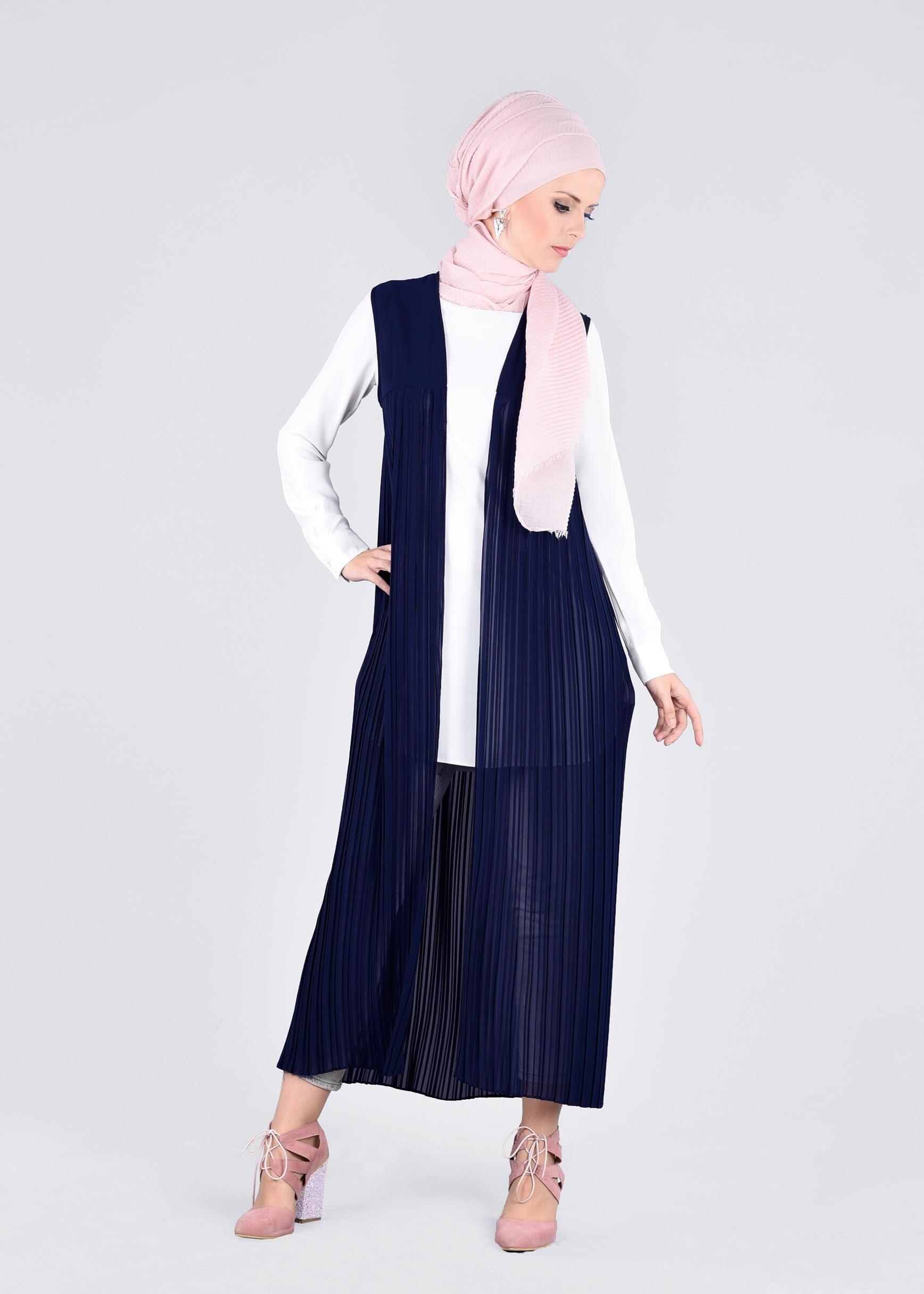 Tesettür giyim LACİVERT 4329 NEW MULTİ ŞİFON YELEK 38/46 TEK40