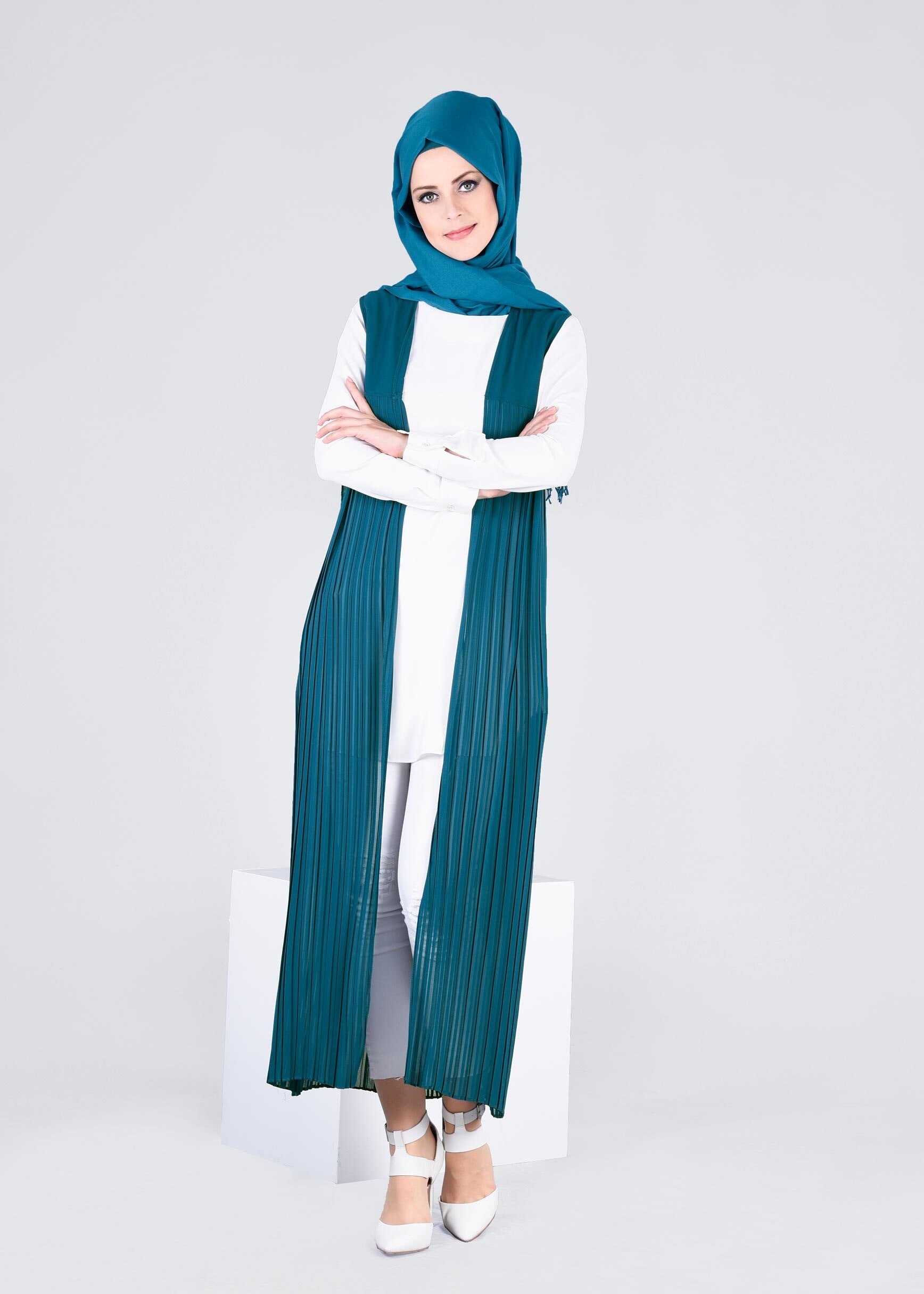 Tesettür giyim MAVİ 4329 NEW MULTİ ŞİFON YELEK 38/46 TEK40