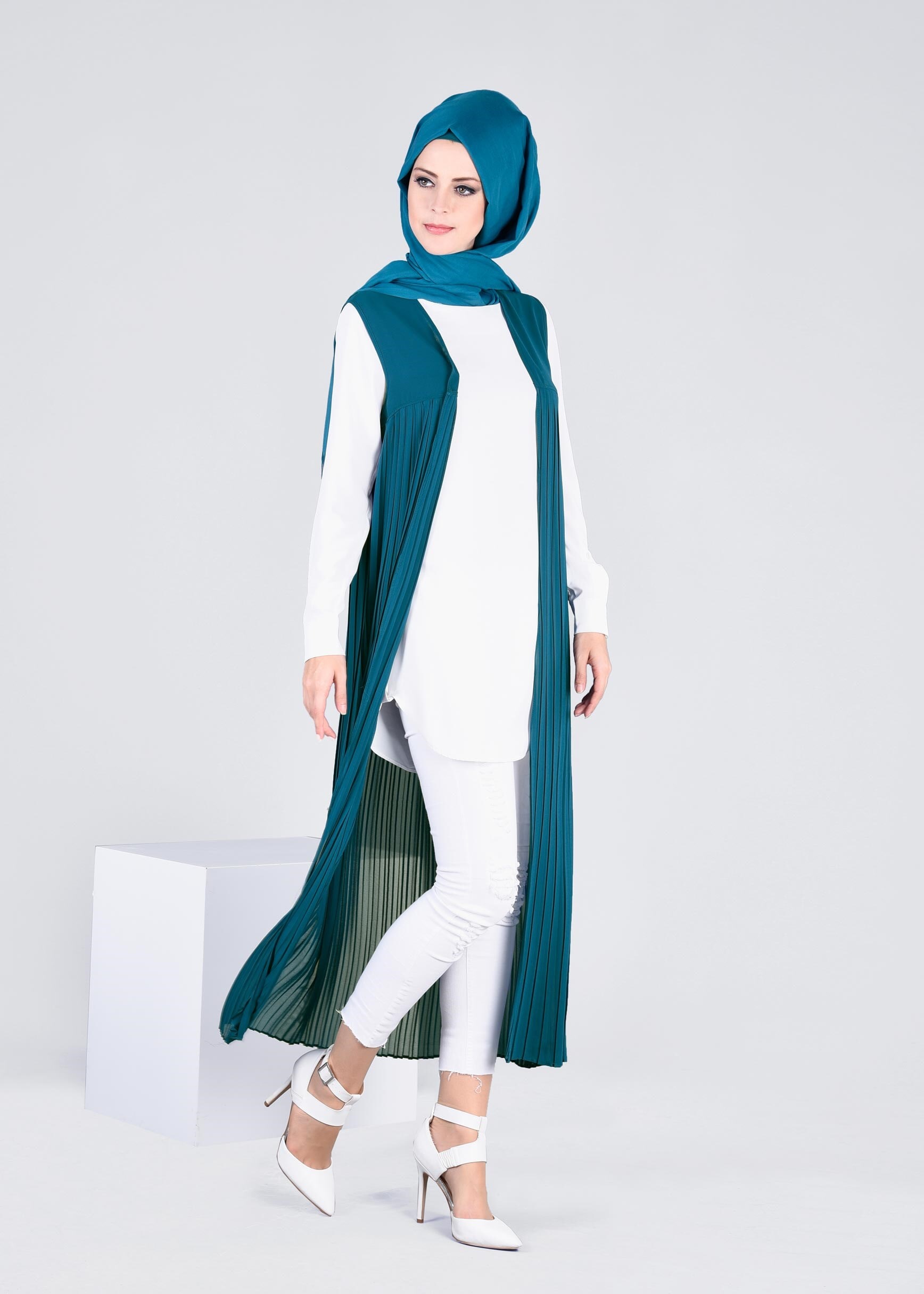 Tesettür giyim MAVİ 4329 NEW MULTİ ŞİFON YELEK 38/46 TEK40