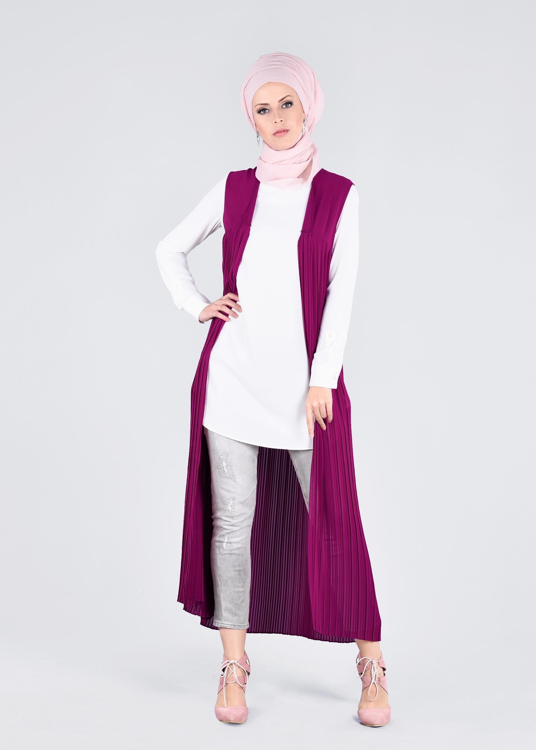 Tesettür giyim MOR 4329 NEW MULTİ ŞİFON YELEK 38/46 TEK40