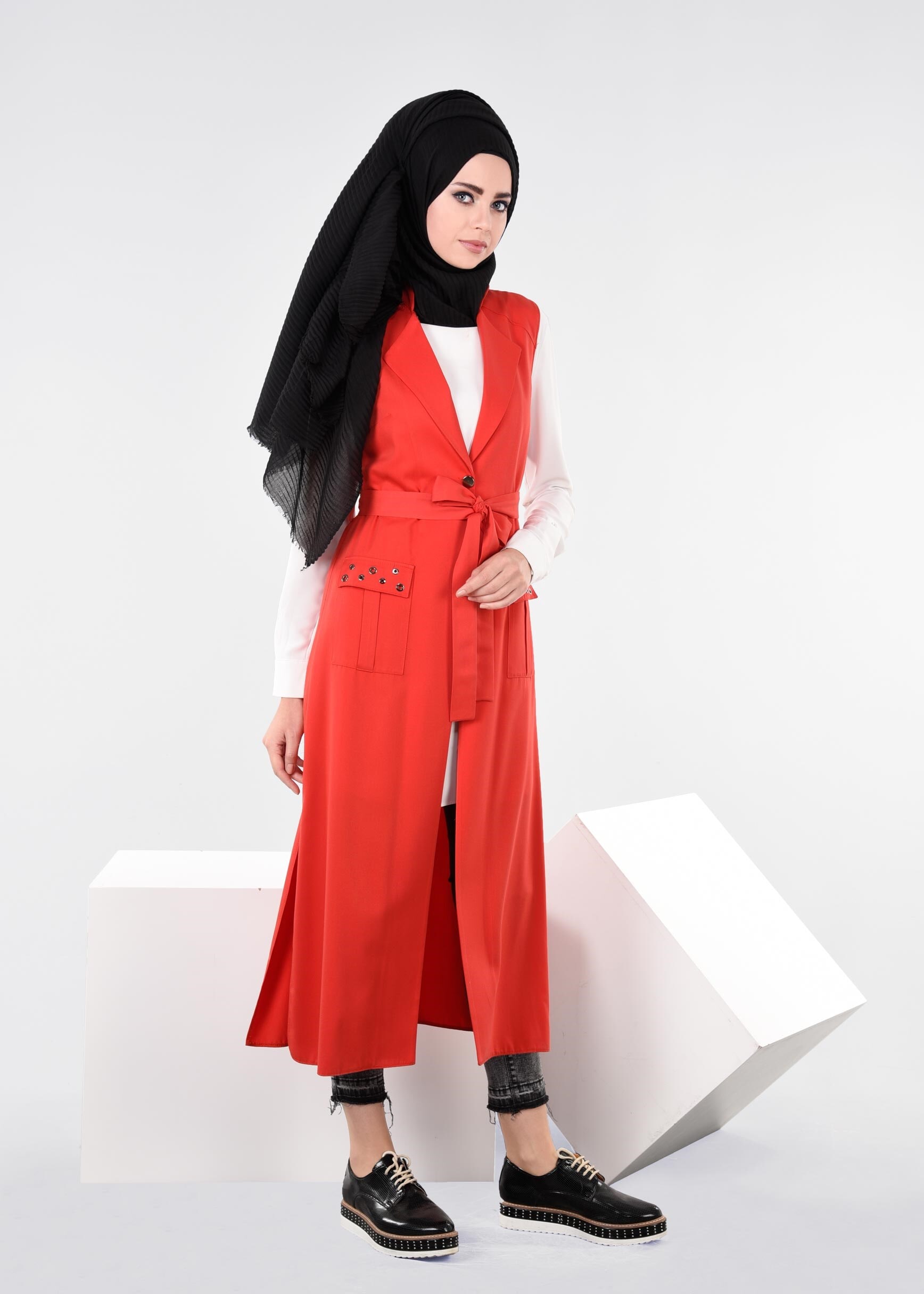 Tesettür giyim KIRMIZI 4350 JAVANA YELEK 38/48 TEK40