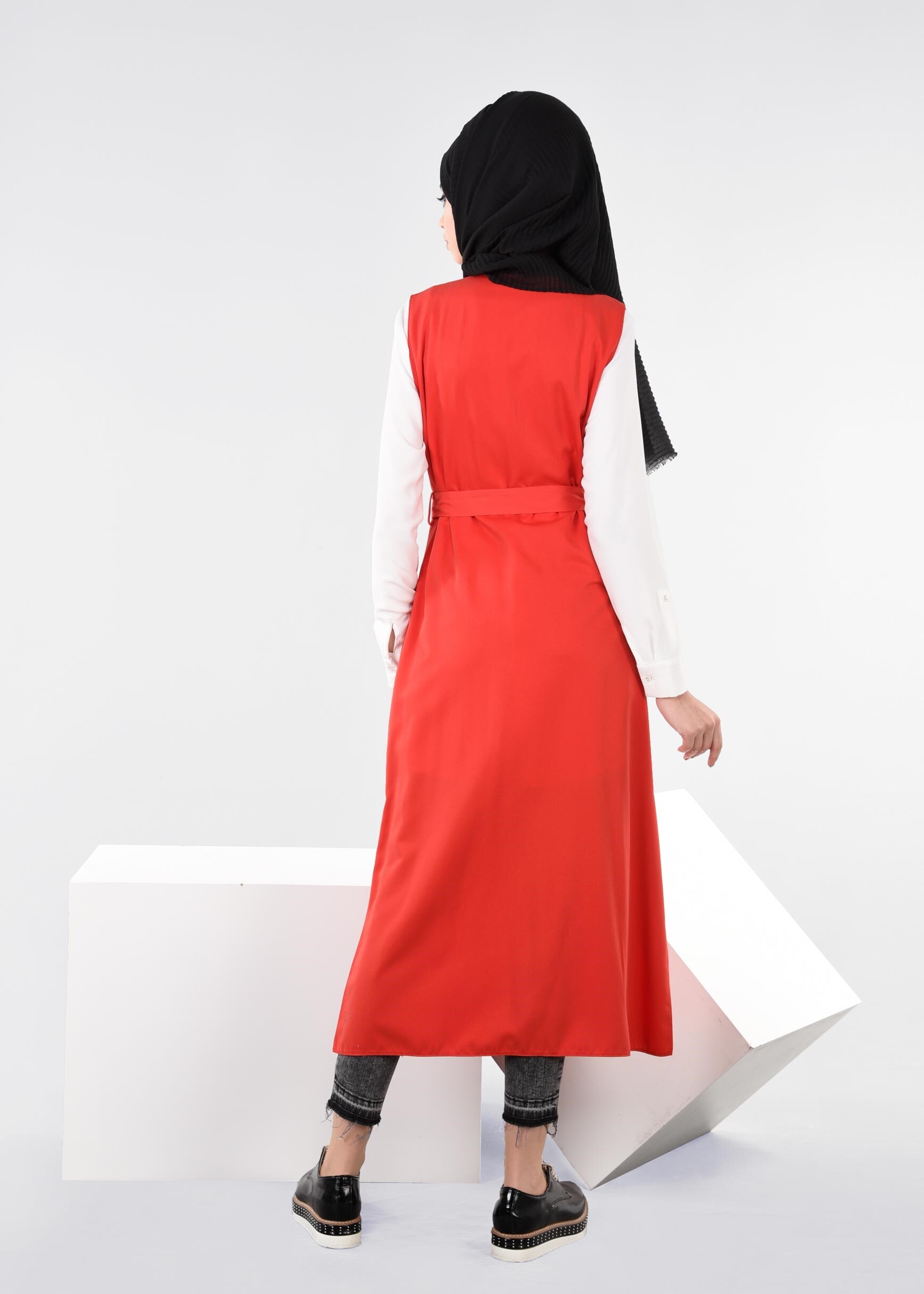 Tesettür giyim KIRMIZI 4350 JAVANA YELEK 38/48 TEK40