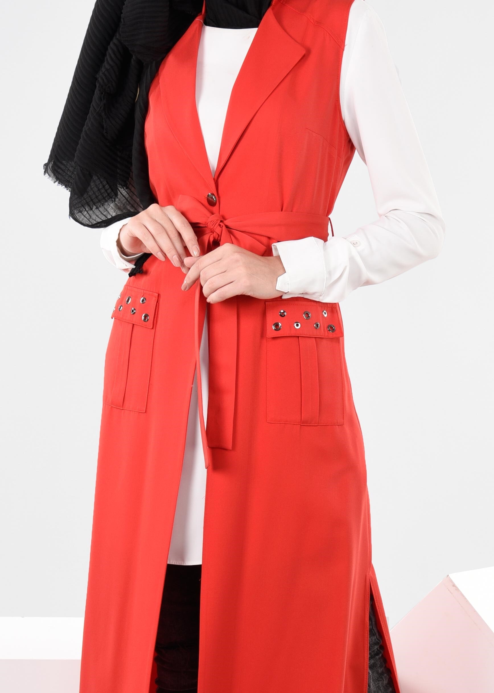 Tesettür giyim KIRMIZI 4350 JAVANA YELEK 38/48 TEK40