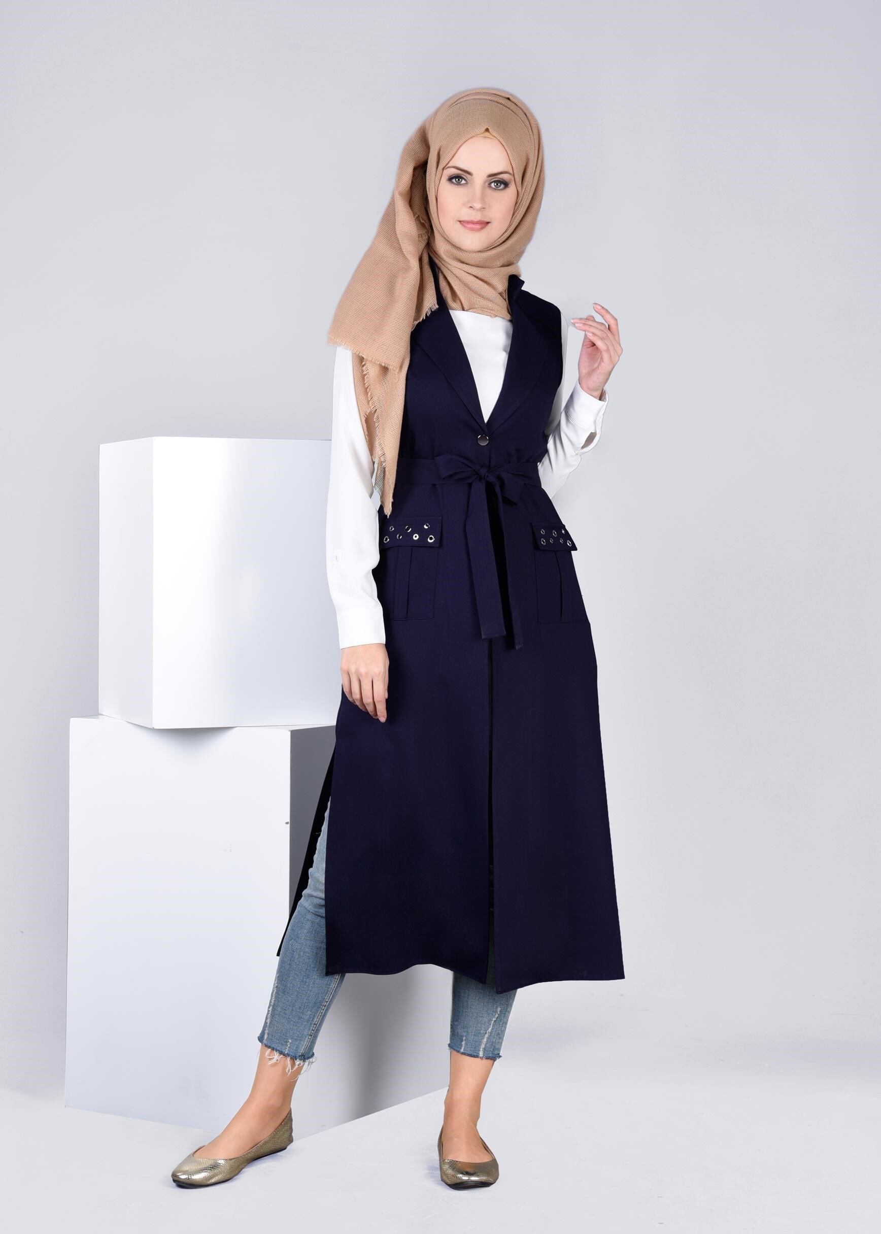 Tesettür giyim LACİVERT 4350 JAVANA YELEK 38/48 TEK40