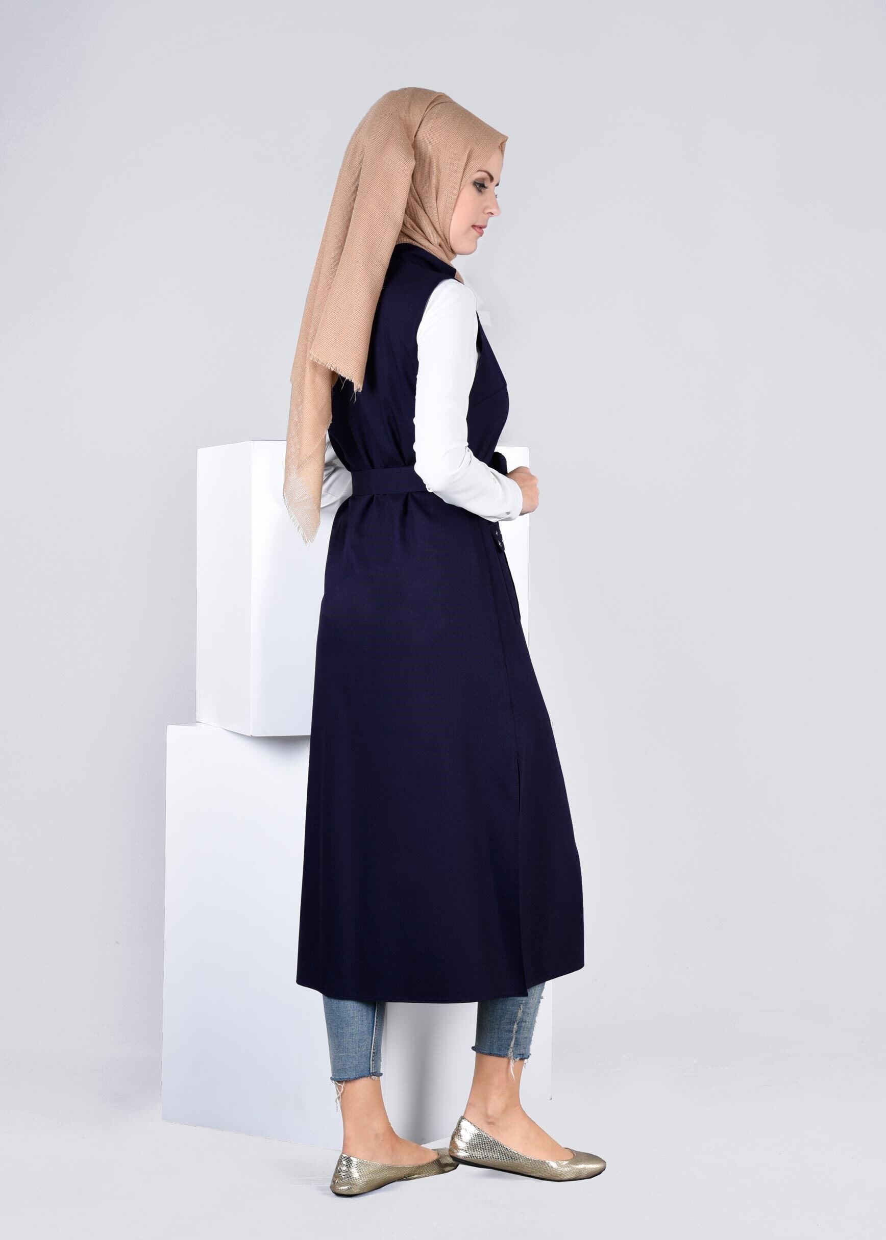 Tesettür giyim LACİVERT 4350 JAVANA YELEK 38/48 TEK40