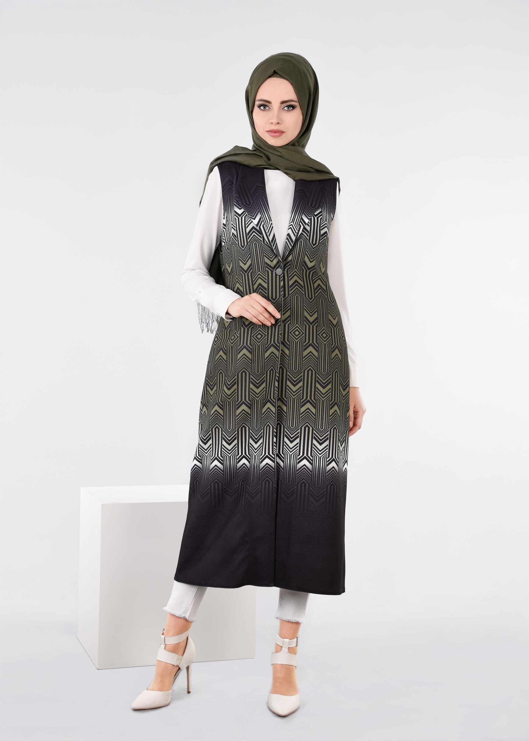 Tesettür giyim HAKİ 4352 POWER 1090 YELEK 40/48 TEK38