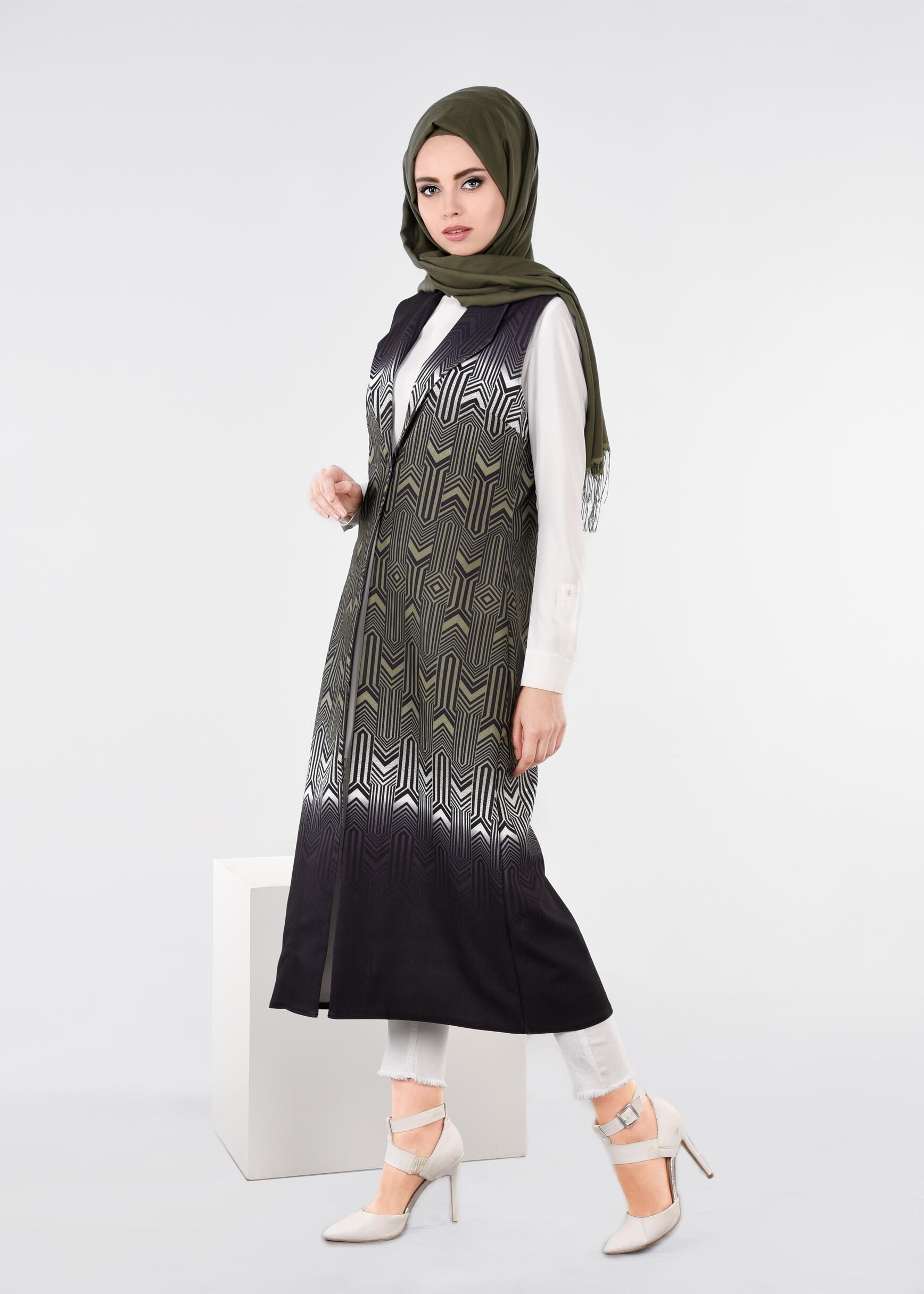 Tesettür giyim HAKİ 4352 POWER 1090 YELEK 40/48 TEK38