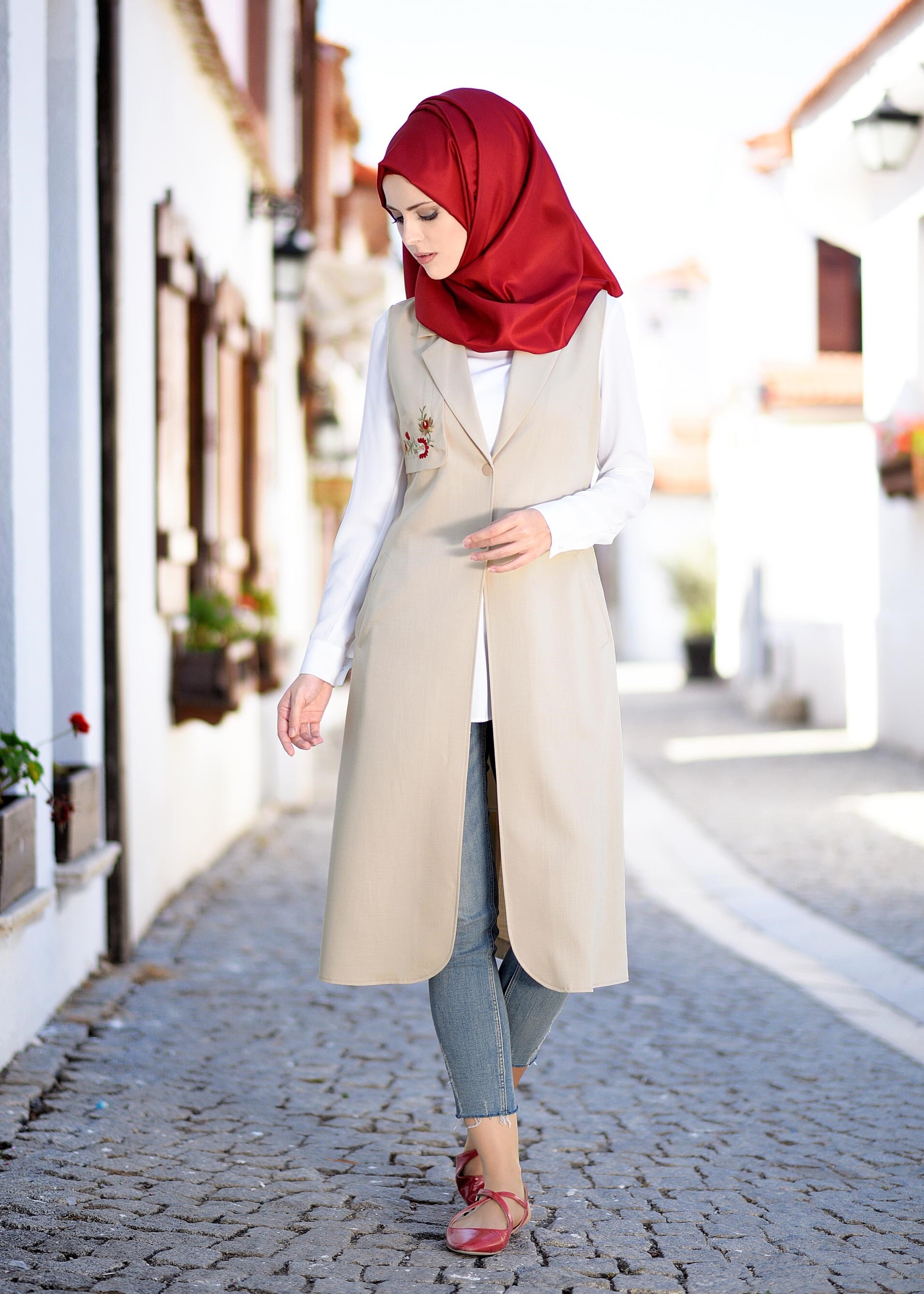 Tesettür giyim BEJ 4389 DERİN 8169 YELEK 38/46 TEK40