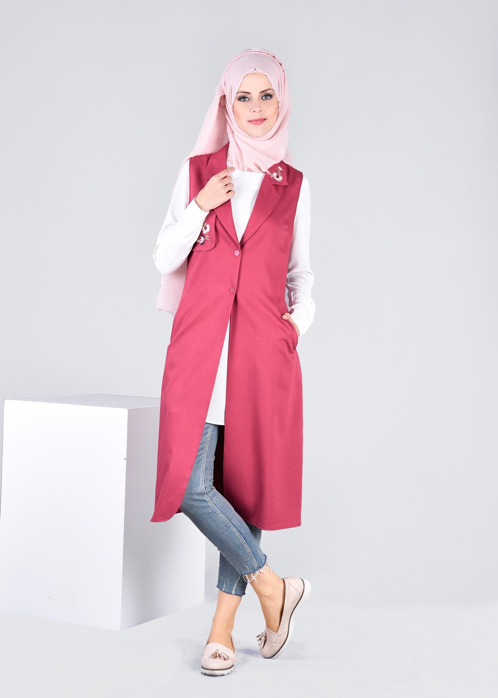Tesettür giyim FUŞYA 4389 DERİN 8169 YELEK 38/46 TEK40