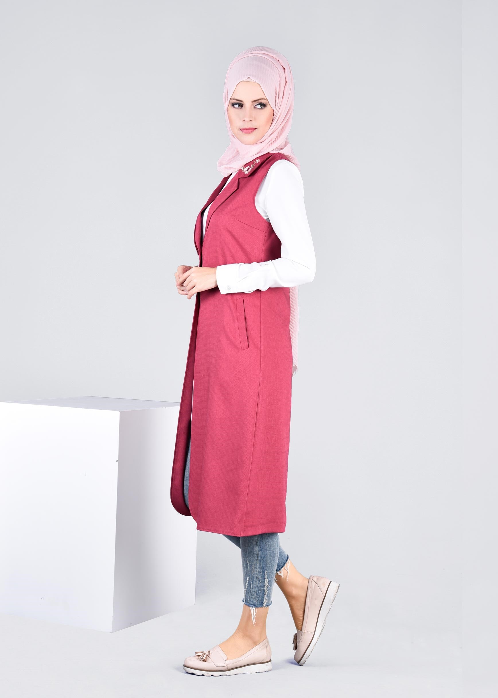 Tesettür giyim FUŞYA 4389 DERİN 8169 YELEK 38/46 TEK40