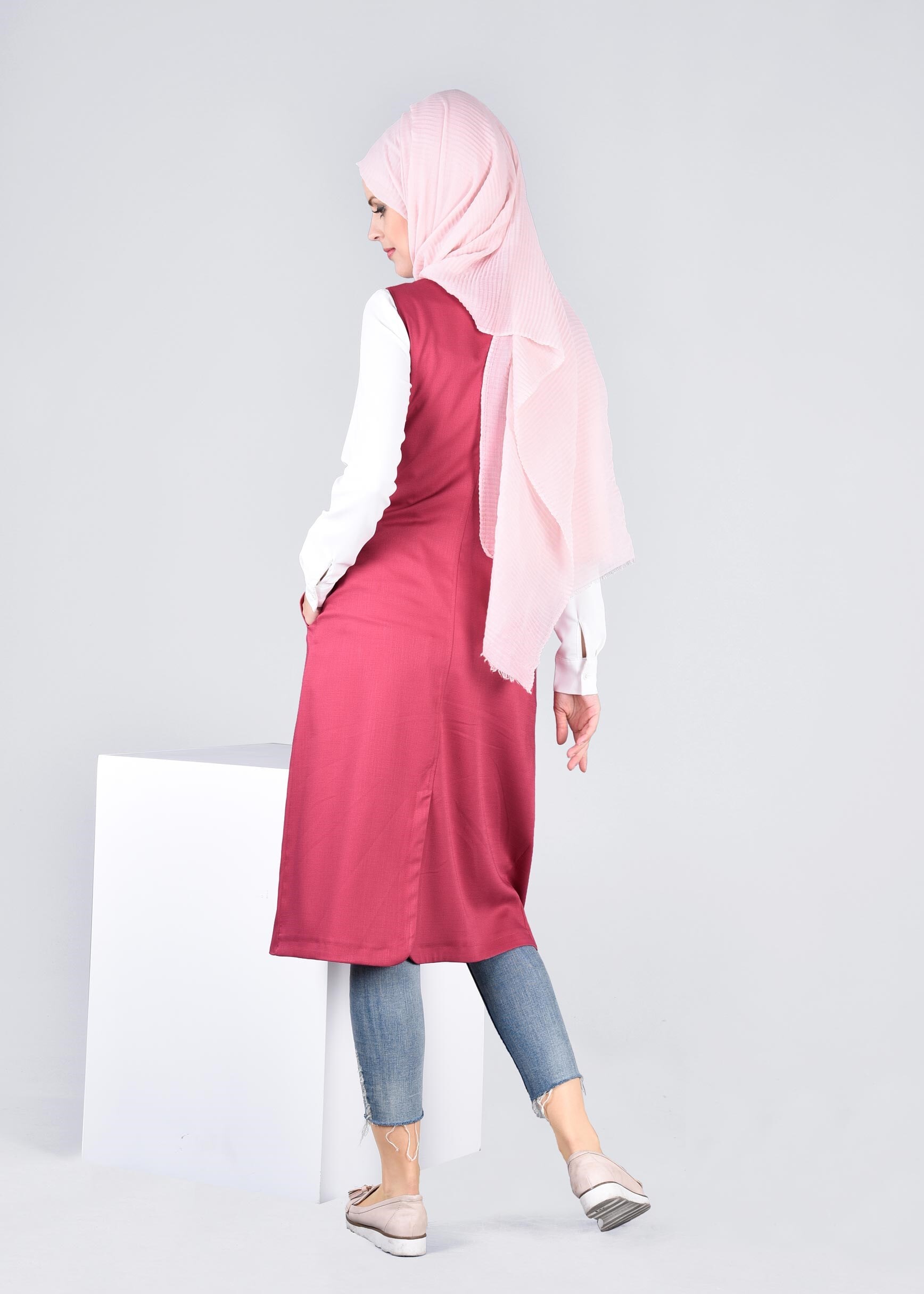 Tesettür giyim FUŞYA 4389 DERİN 8169 YELEK 38/46 TEK40