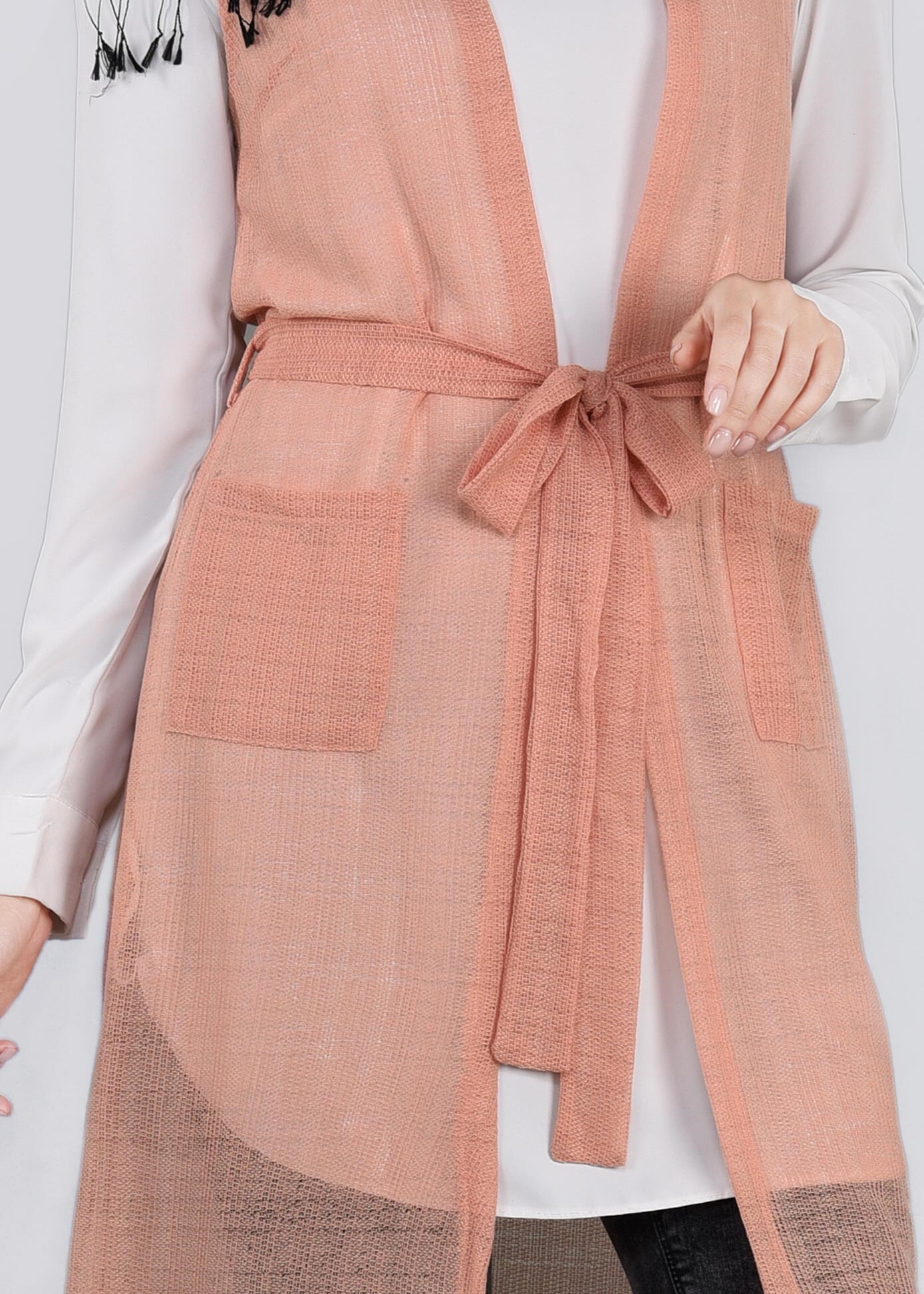 Tesettür giyim PUDRA 4552 ÇİZGİLİ DANTEL YELEK 38/46 TEK36