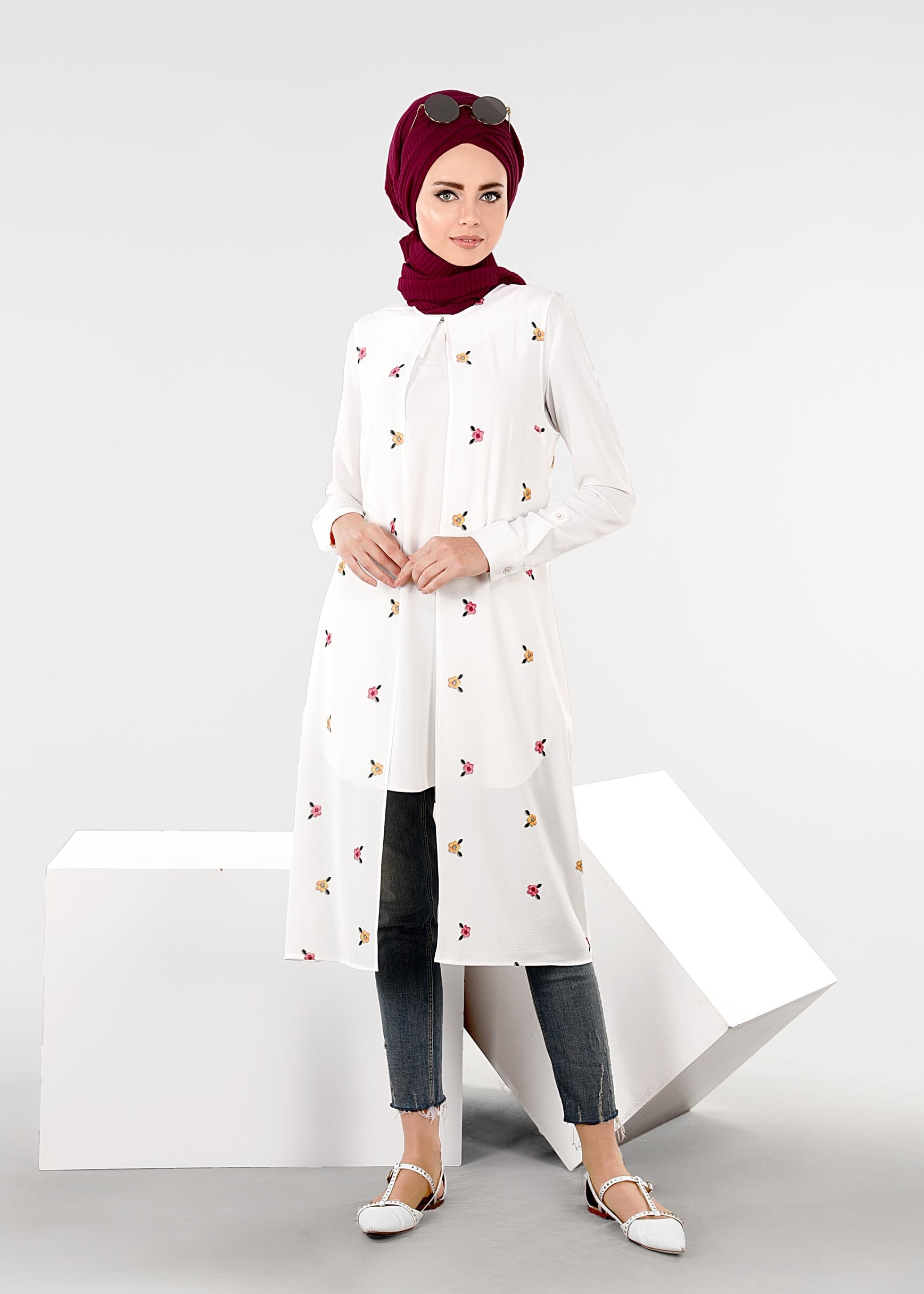 Tesettür giyim BEYAZ 4385-1 CAPRİ 11974 YELEK 40/42