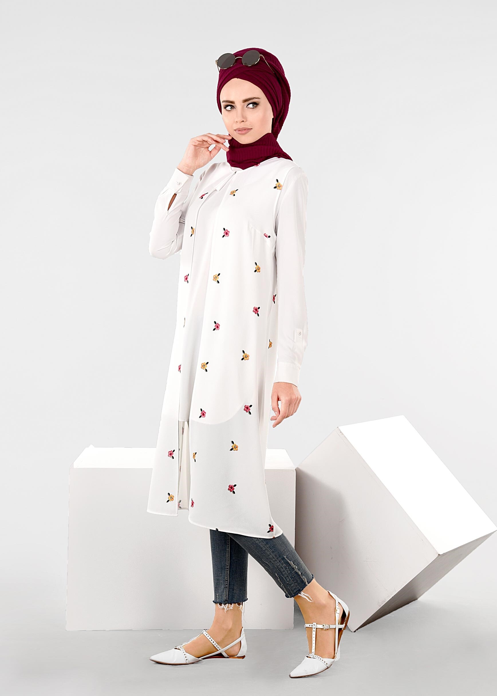 Tesettür giyim BEYAZ 4385-1 CAPRİ 11974 YELEK 40/42