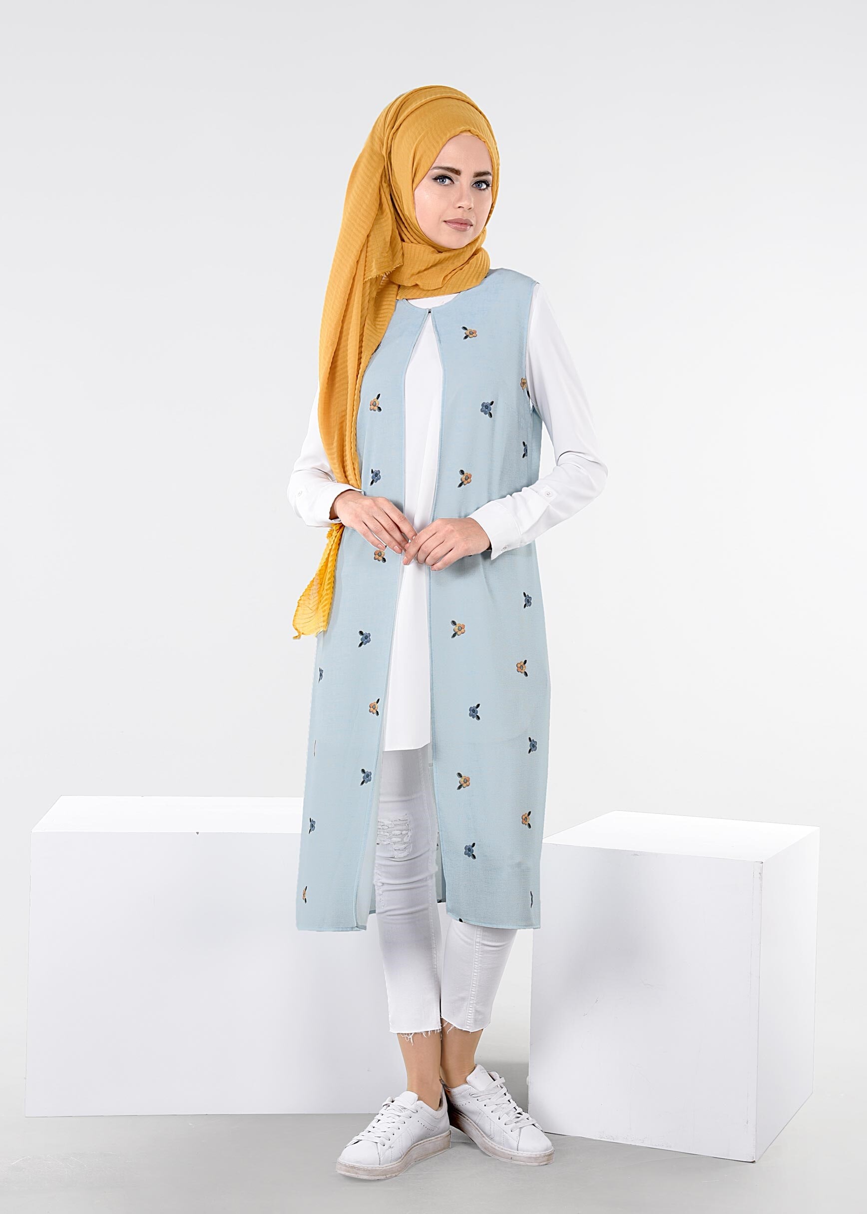 Tesettür giyim MAVİ 4385-1 CAPRİ 11974 YELEK 40/42