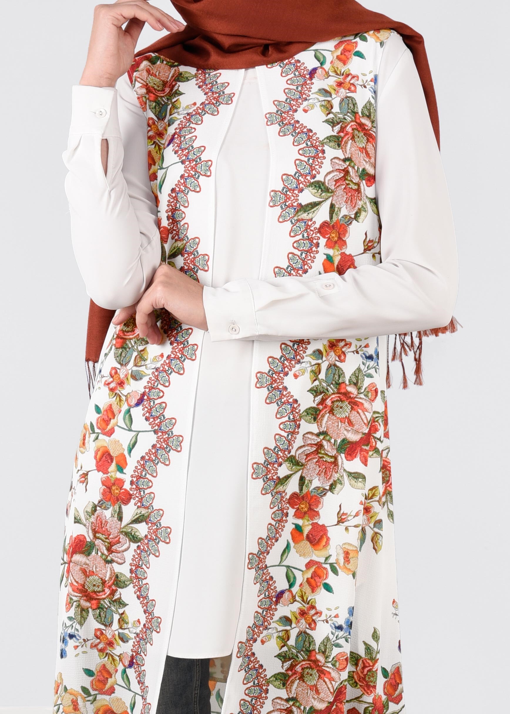 Tesettür giyim BEYAZ 4385-4 CAPRİ 12163 YELEK 40/42