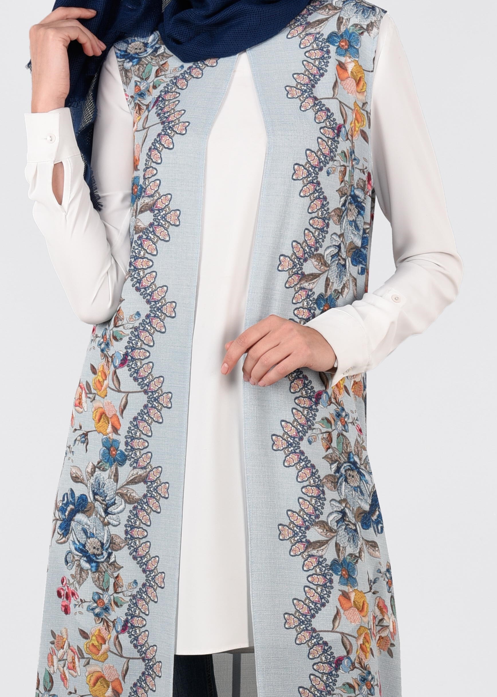 Tesettür giyim MAVİ 4385-4 CAPRİ 12163 YELEK 40/42