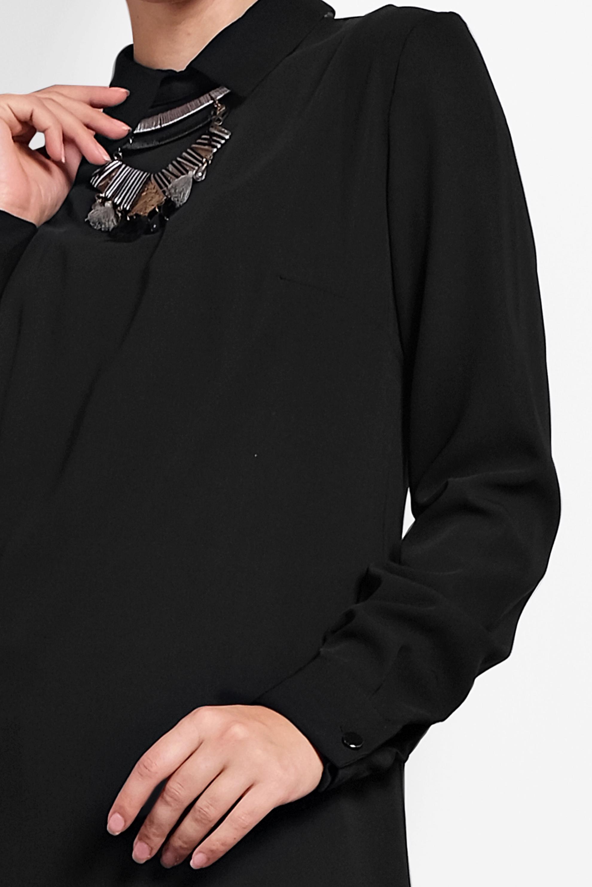 Tesettür giyim SİYAH  SIRTI FERMUARLI ERKEK YAKA TUNİK 4153-2 