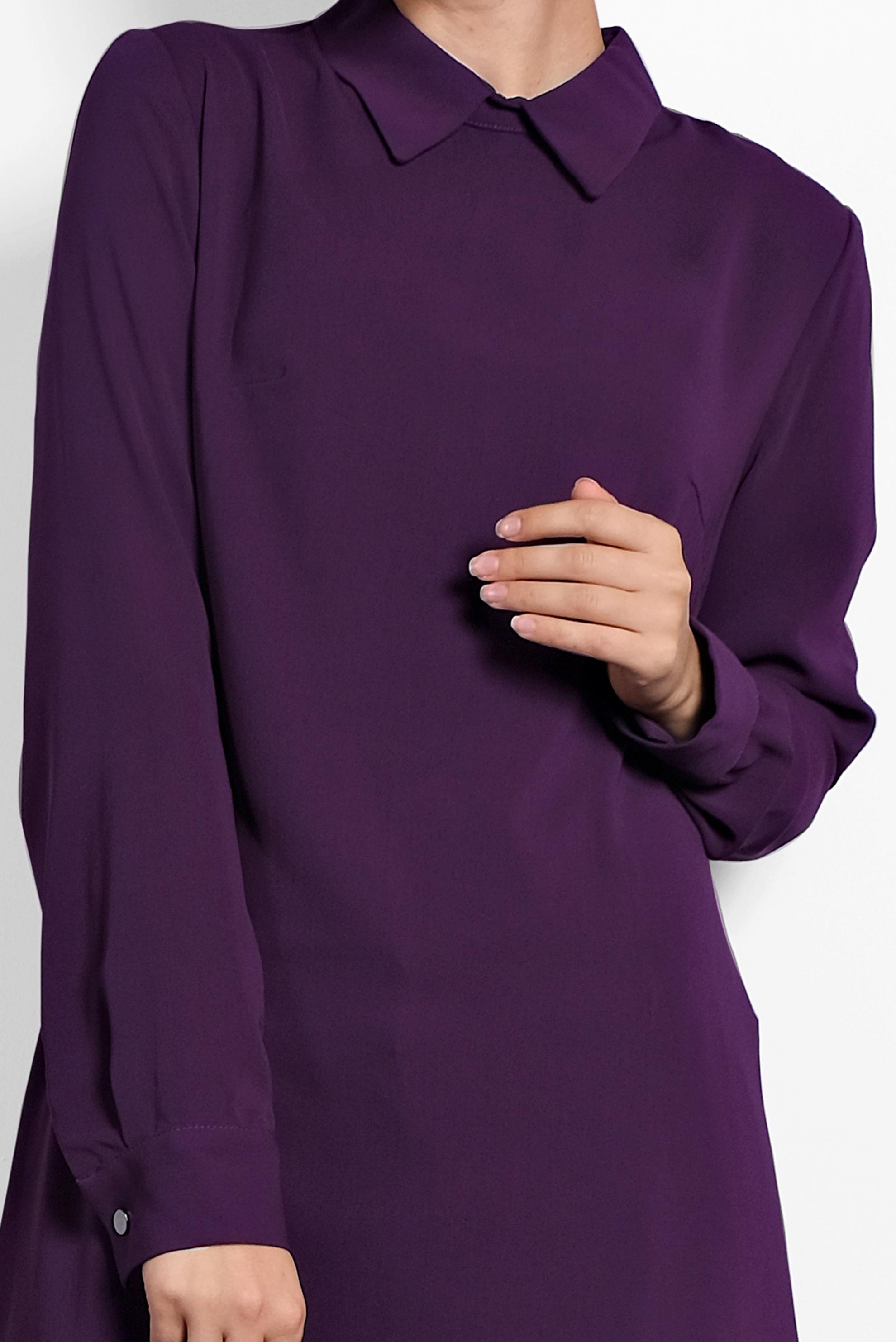 Tesettür giyim MOR  SIRTI FERMUARLI ERKEK YAKA TUNİK 4153-2 