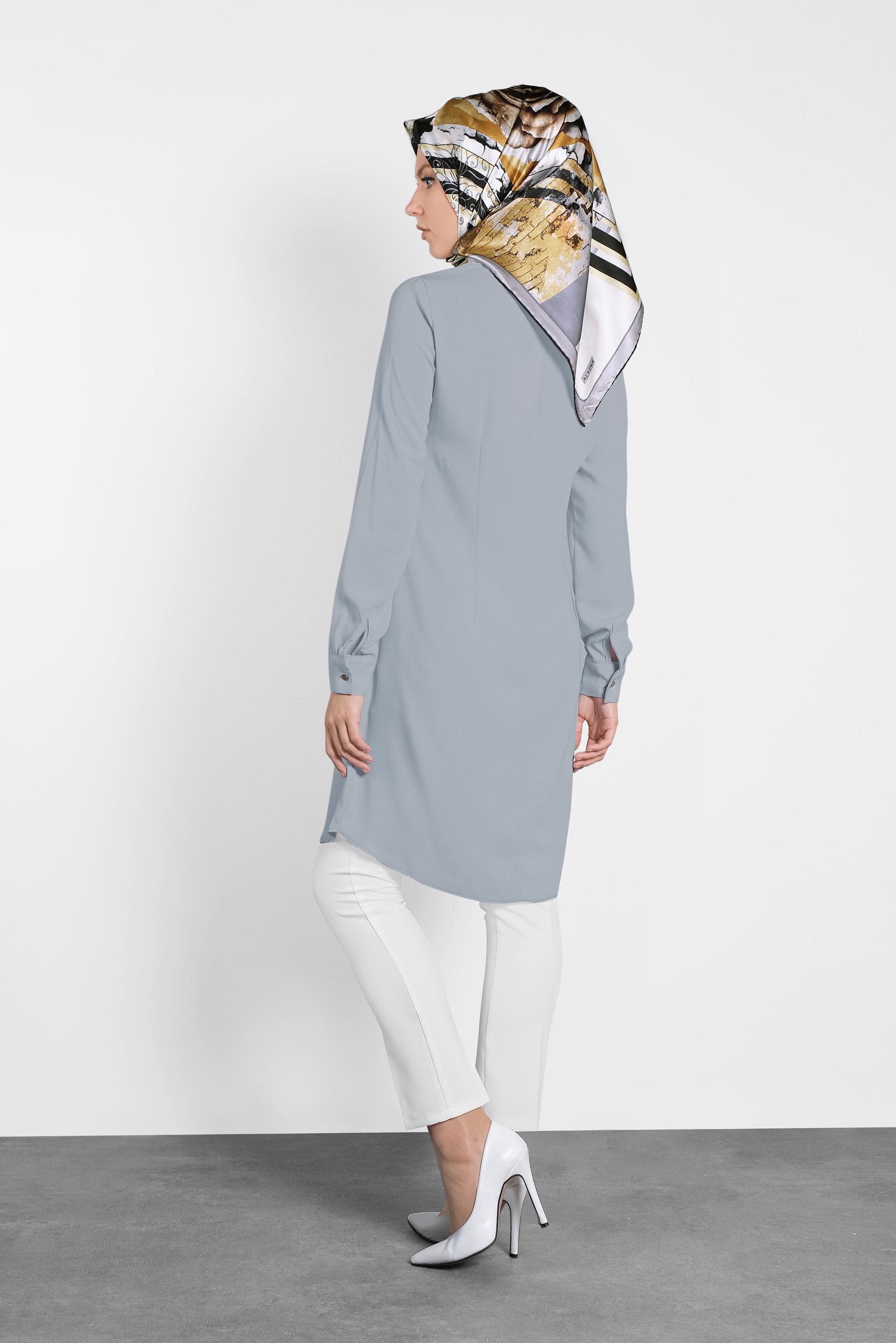 Tesettür giyim GRİ  SIRTI FERMUARLI ERKEK YAKA TUNİK 4153-2 