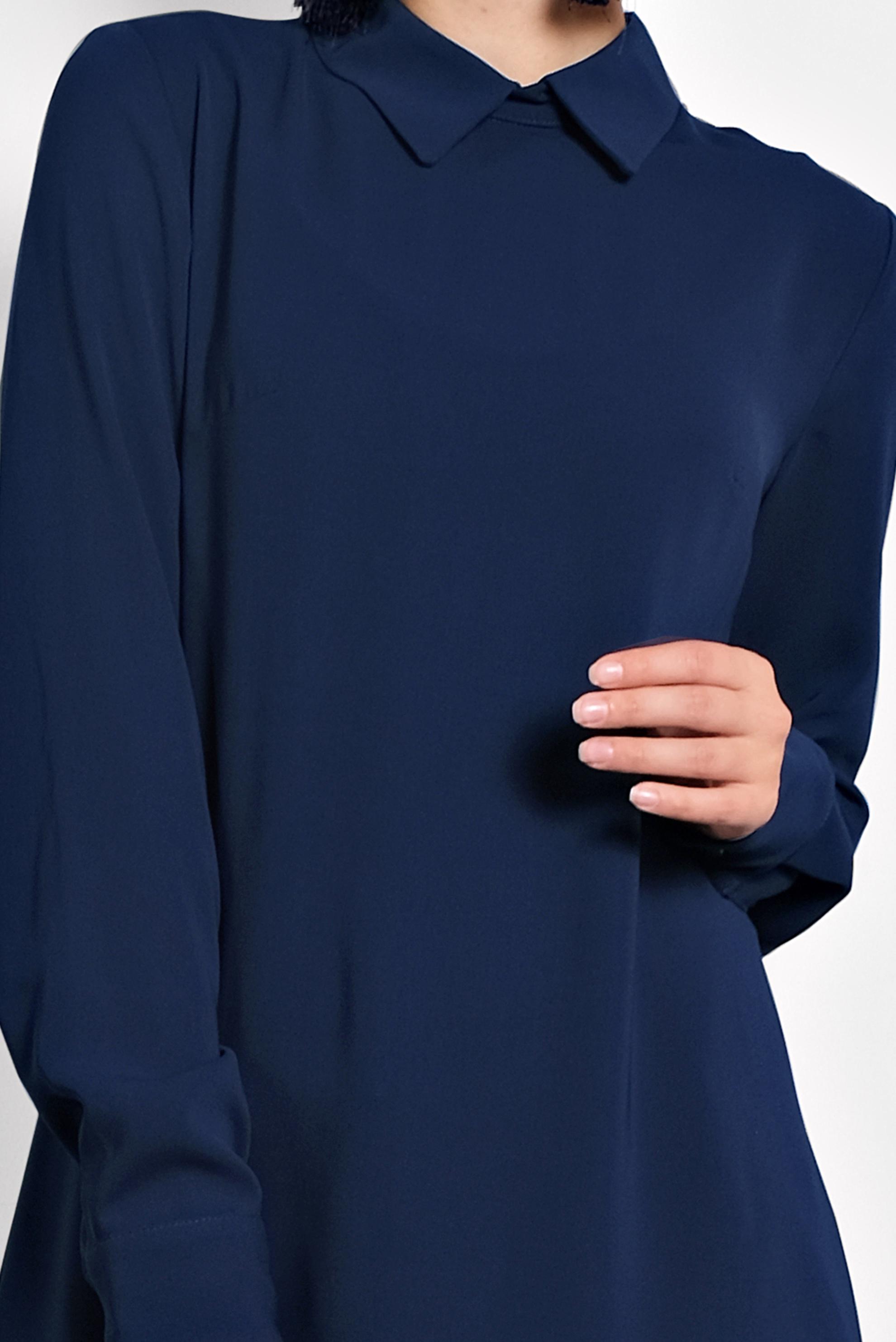 Tesettür giyim LACİVERT  SIRTI FERMUARLI ERKEK YAKA TUNİK 4153-2 