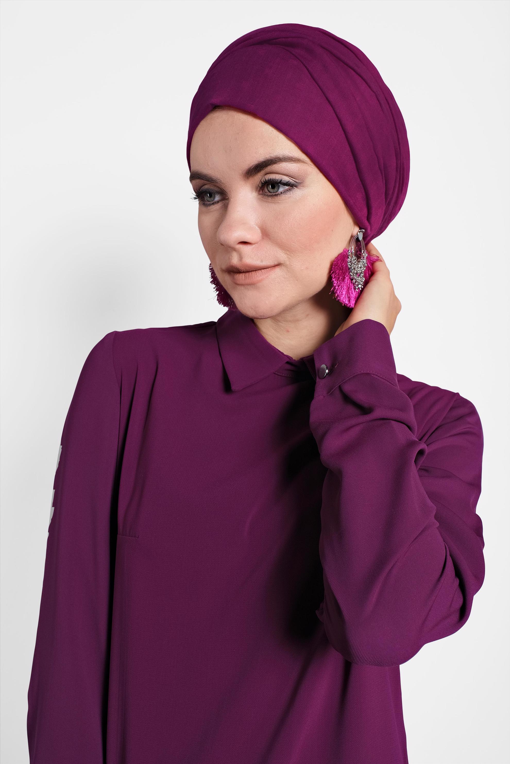 Tesettür giyim MOR  SIRTI FERMUARLI ERKEK YAKA TUNİK 4153-2 