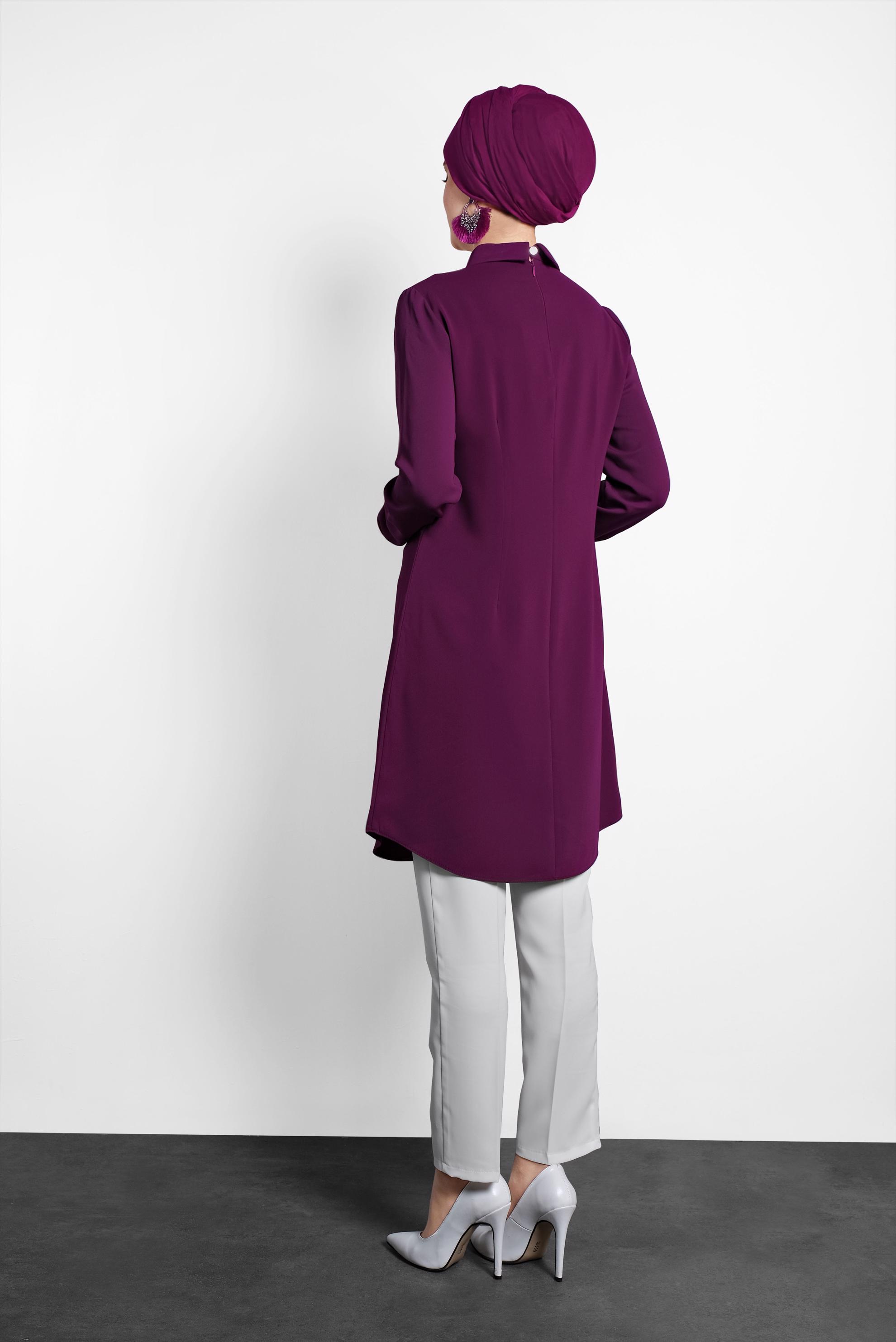 Tesettür giyim MOR  SIRTI FERMUARLI ERKEK YAKA TUNİK 4153-2 