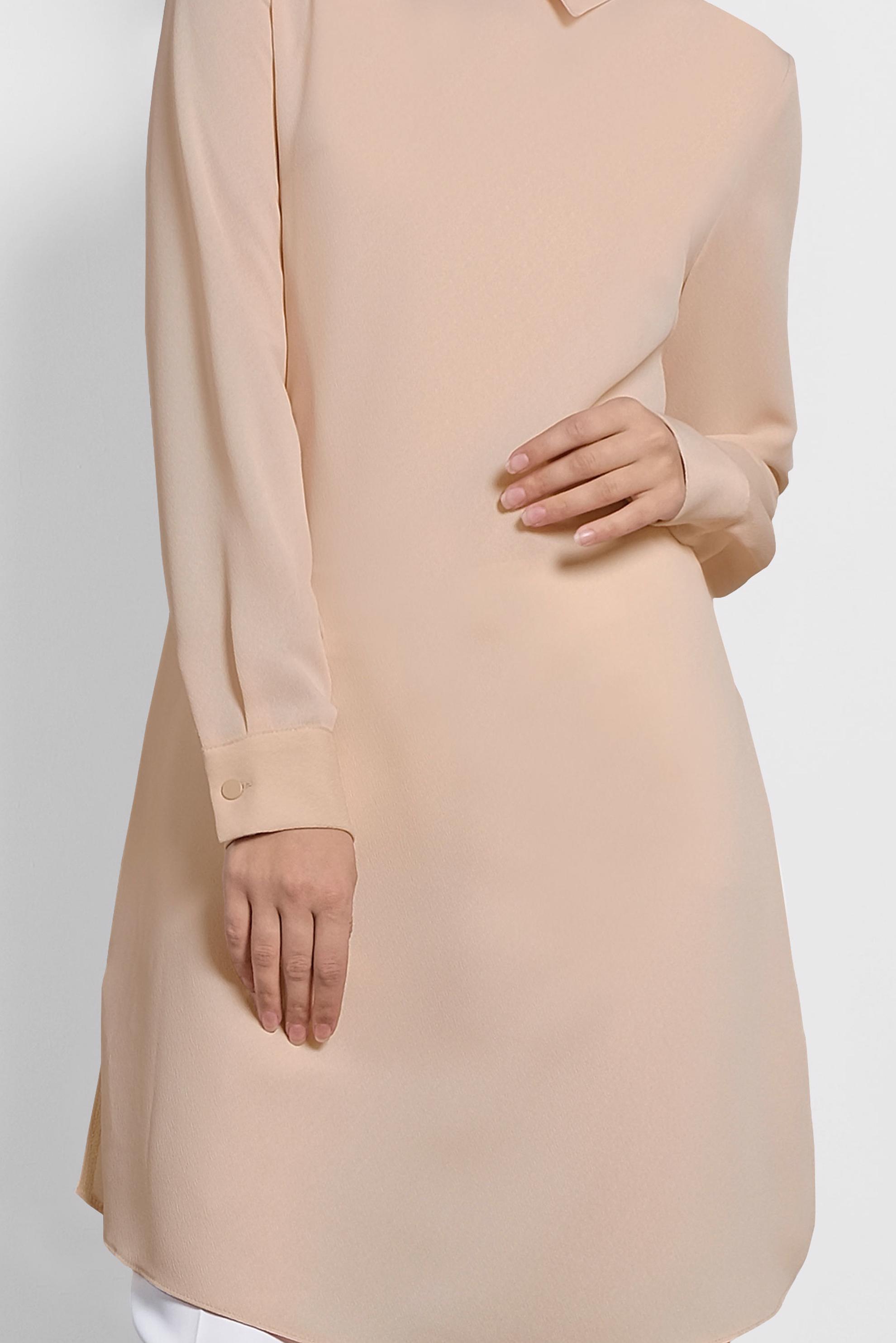 Tesettür giyim PEMBE  SIRTI FERMUARLI ERKEK YAKA TUNİK 4153-2 