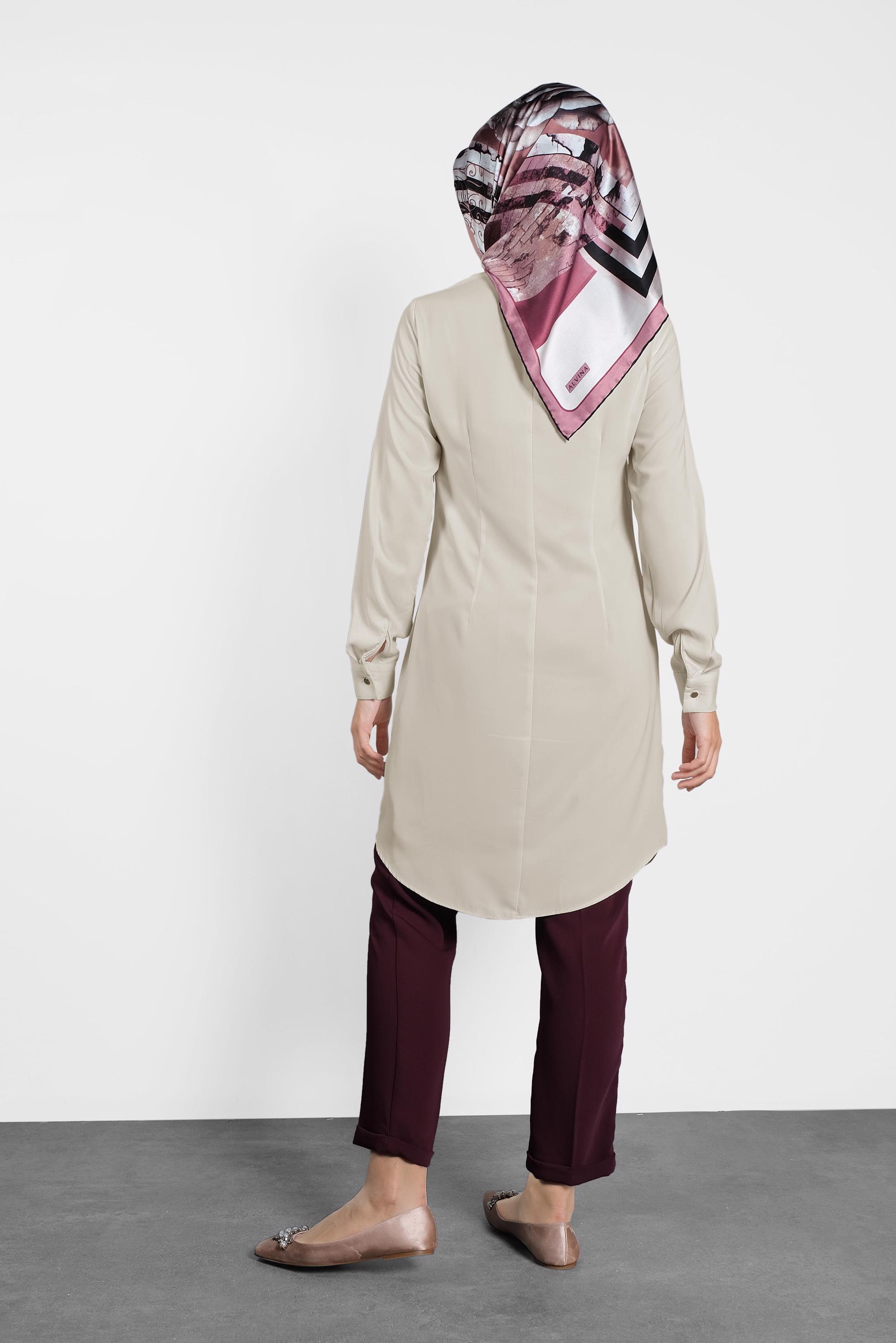 Tesettür giyim EKRU  SIRTI FERMUARLI ERKEK YAKA TUNİK 4153-2 