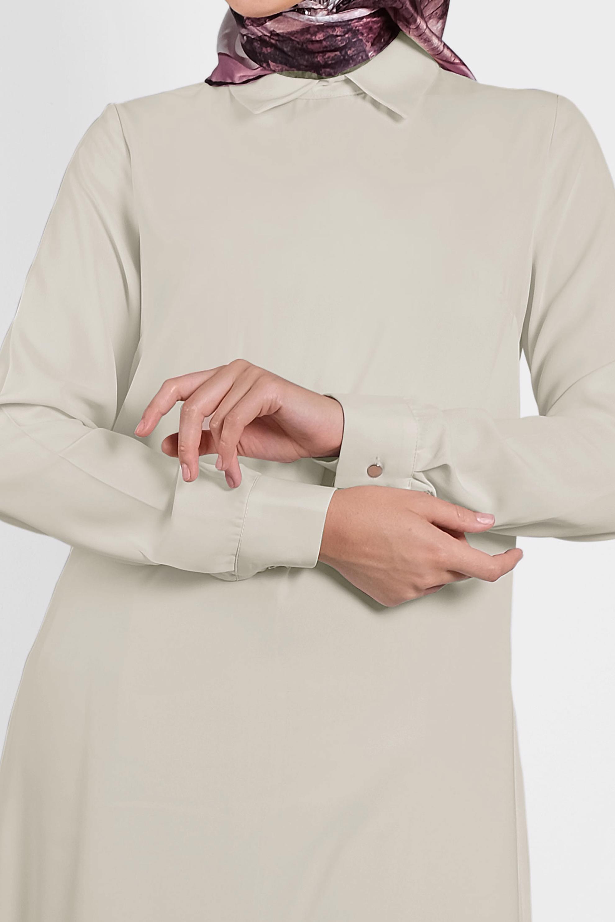 Tesettür giyim EKRU  SIRTI FERMUARLI ERKEK YAKA TUNİK 4153-2 