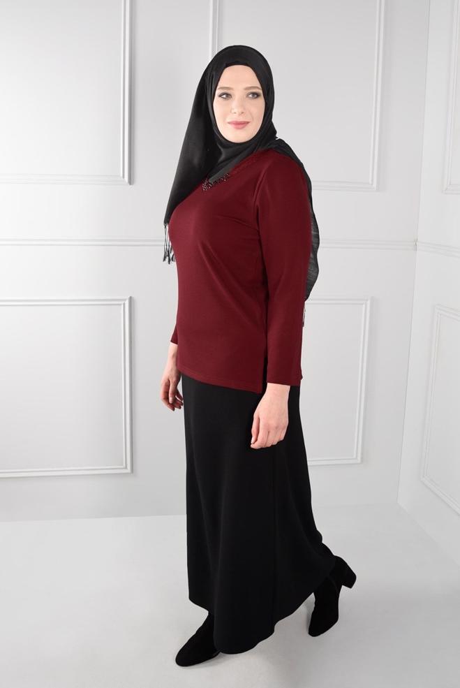 Hijab clothing RED KNIT TOP WITH SLITS 2769 - ALVİNA