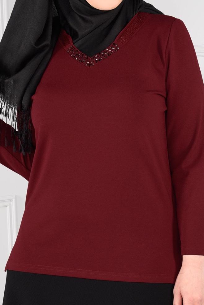 Hijab clothing RED KNIT TOP WITH SLITS 2769 - ALVİNA