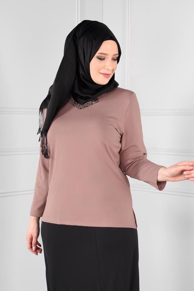 Hijab clothing POWDER KNIT TOP WITH SLITS 2769 - ALVİNA