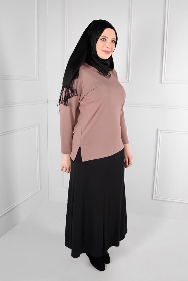 Hijab clothing POWDER KNIT TOP WITH SLITS 2769 - ALVİNA