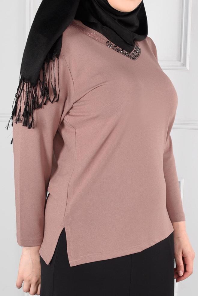 Hijab clothing POWDER KNIT TOP WITH SLITS 2769 - ALVİNA