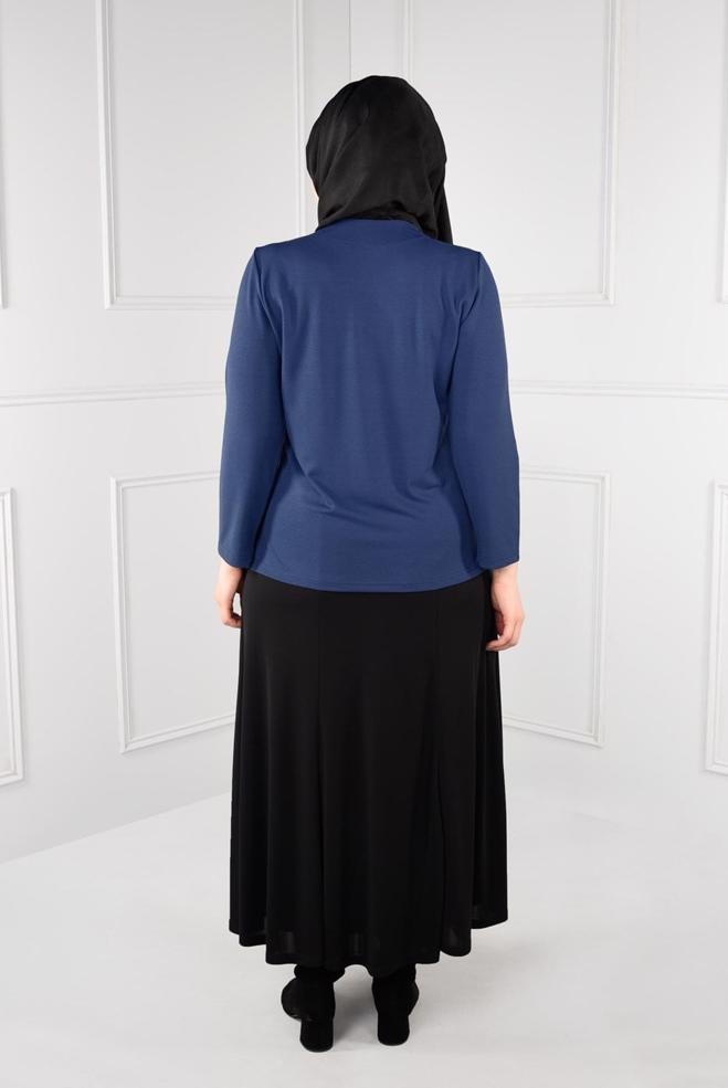 Hijab clothing NAVY BLUE KNIT TOP WITH SLITS 2769 - ALVİNA