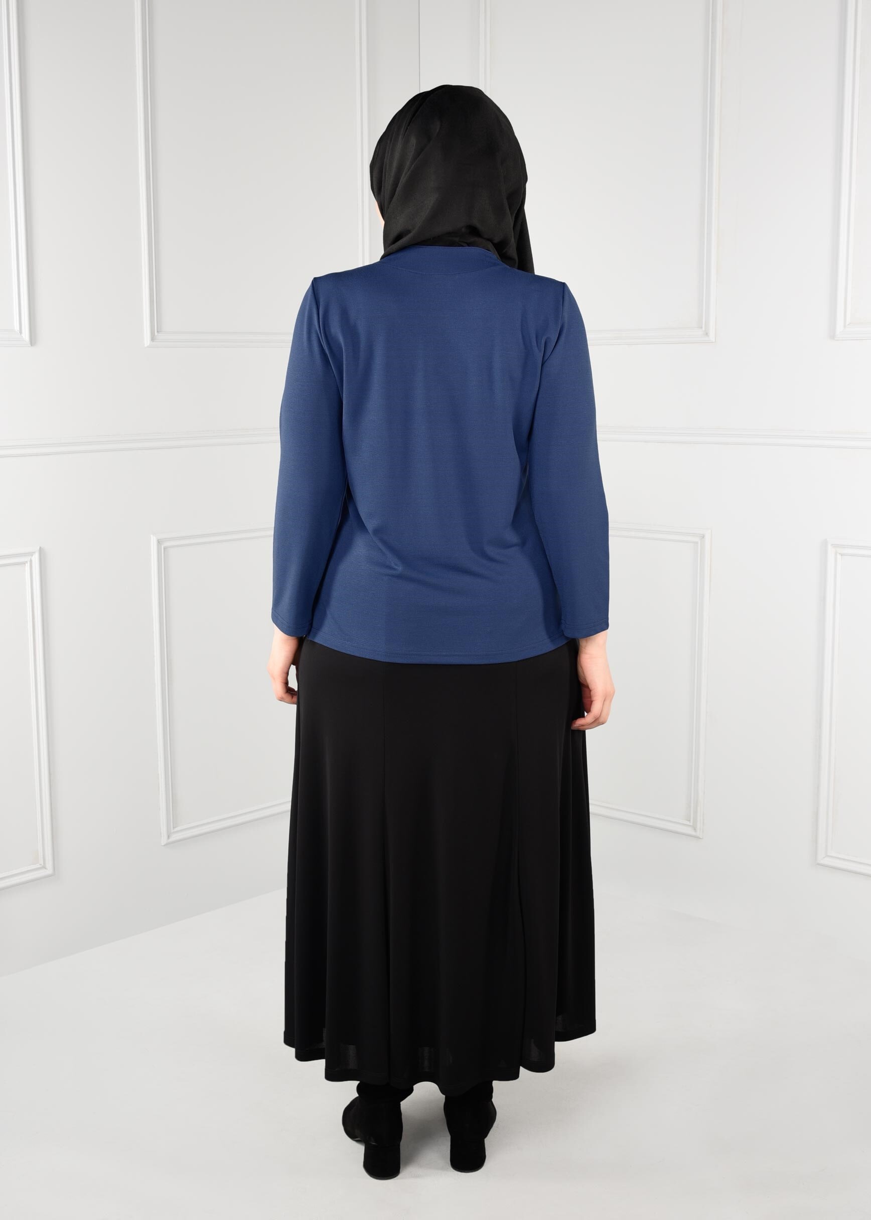 Hijab clothing NAVY BLUE KNIT TOP WITH SLITS 2769