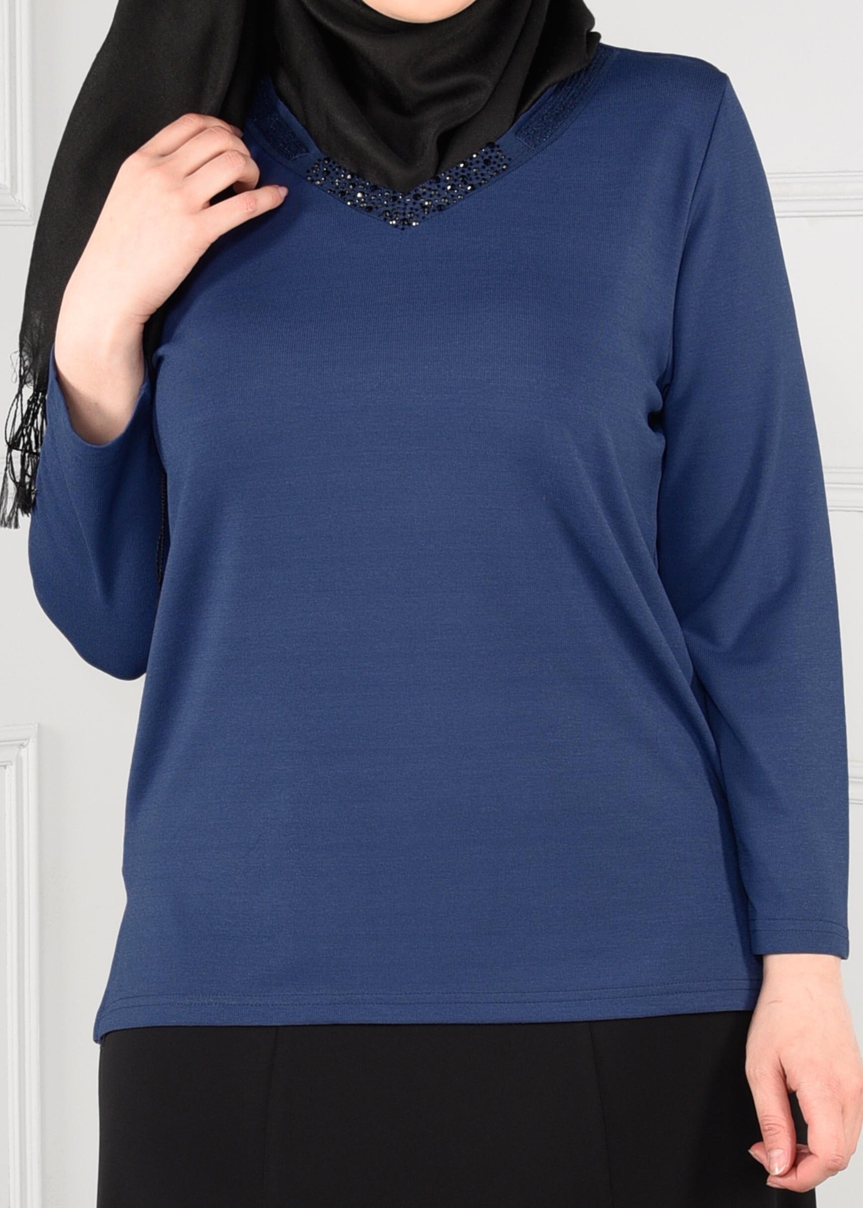 Hijab clothing NAVY BLUE KNIT TOP WITH SLITS 2769