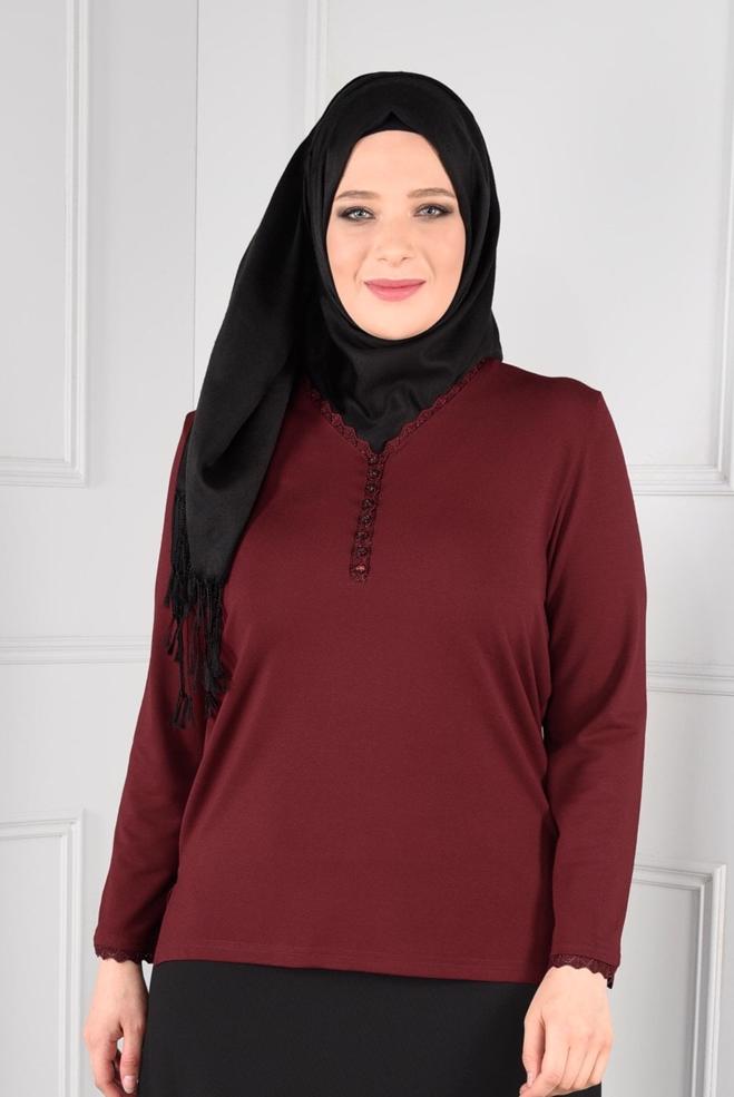 Vêtements hijab ROUGE BLOUSE EN TRICOT ENCOLURE EN V 2770  - ALVİNA