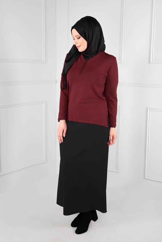 Vêtements hijab ROUGE BLOUSE EN TRICOT ENCOLURE EN V 2770  - ALVİNA