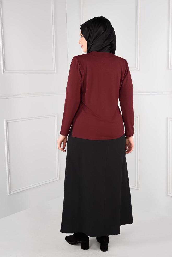 Vêtements hijab ROUGE BLOUSE EN TRICOT ENCOLURE EN V 2770  - ALVİNA