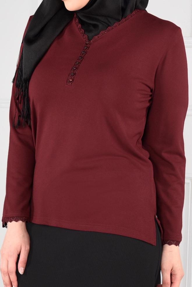 Vêtements hijab ROUGE BLOUSE EN TRICOT ENCOLURE EN V 2770  - ALVİNA