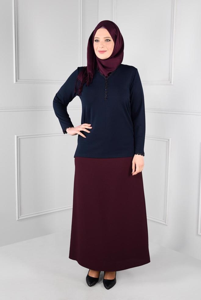 Vêtements hijab BLEU MARINE BLOUSE EN TRICOT ENCOLURE EN V 2770  - ALVİNA
