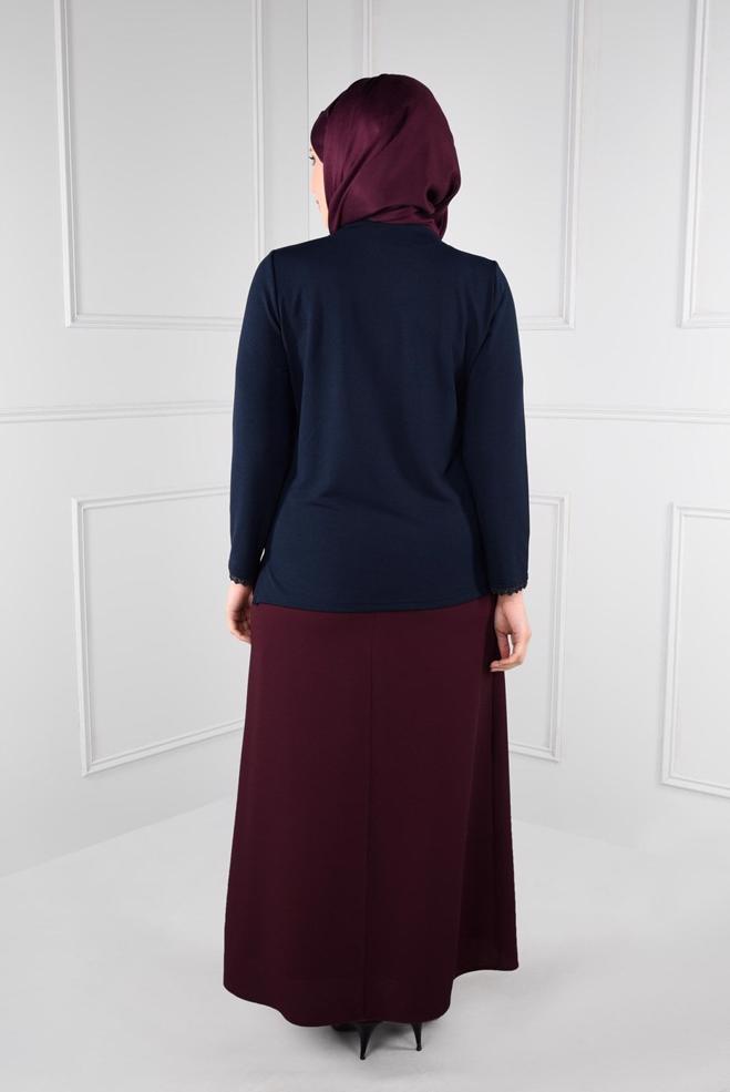 Vêtements hijab BLEU MARINE BLOUSE EN TRICOT ENCOLURE EN V 2770  - ALVİNA