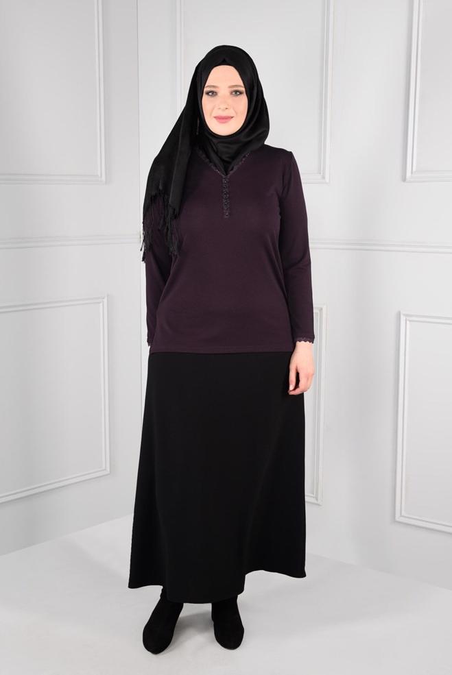 Vêtements hijab PRUNE BLOUSE EN TRICOT ENCOLURE EN V 2770  - ALVİNA