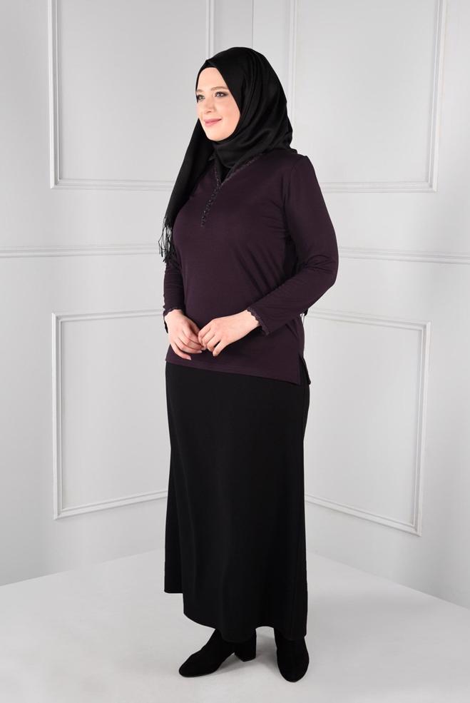 Vêtements hijab PRUNE BLOUSE EN TRICOT ENCOLURE EN V 2770  - ALVİNA