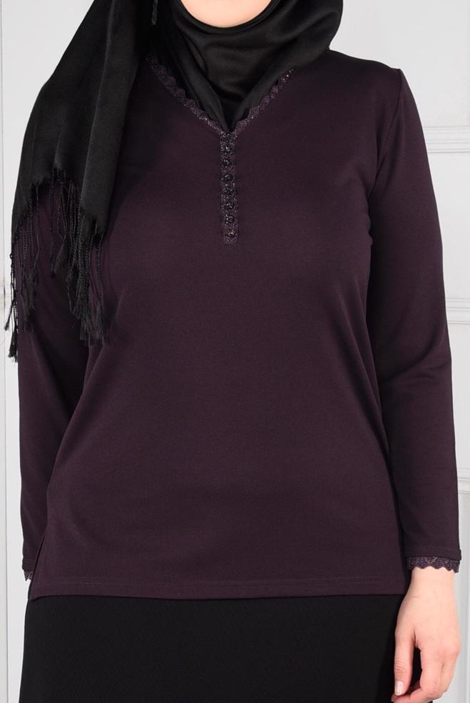 Vêtements hijab PRUNE BLOUSE EN TRICOT ENCOLURE EN V 2770  - ALVİNA