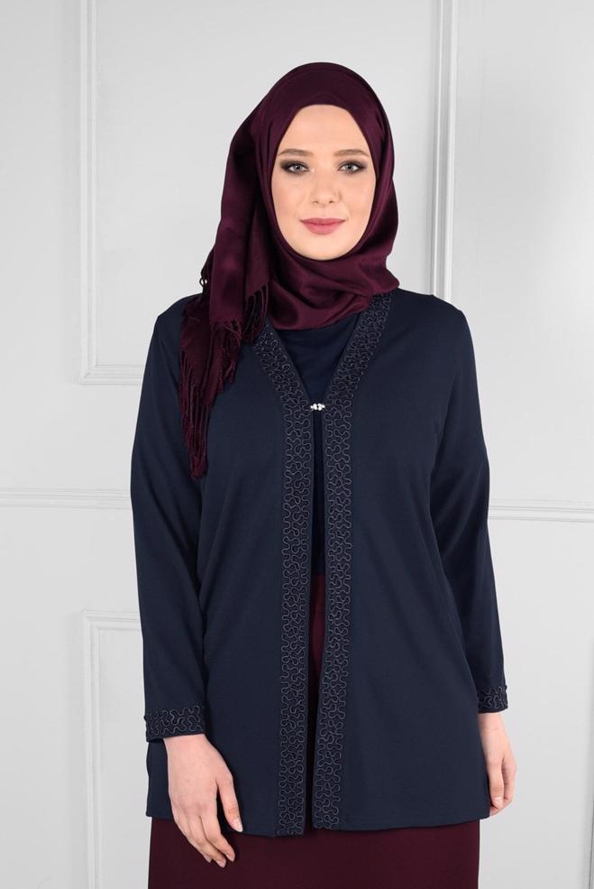 Vêtements hijab BLEU MARINE BLOUSE EN TRICOT À BRODÉ 2771  - ALVİNA